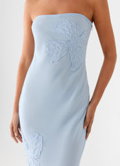 Sassafras Beaded Flower Strapless Maxi Dress - Blue