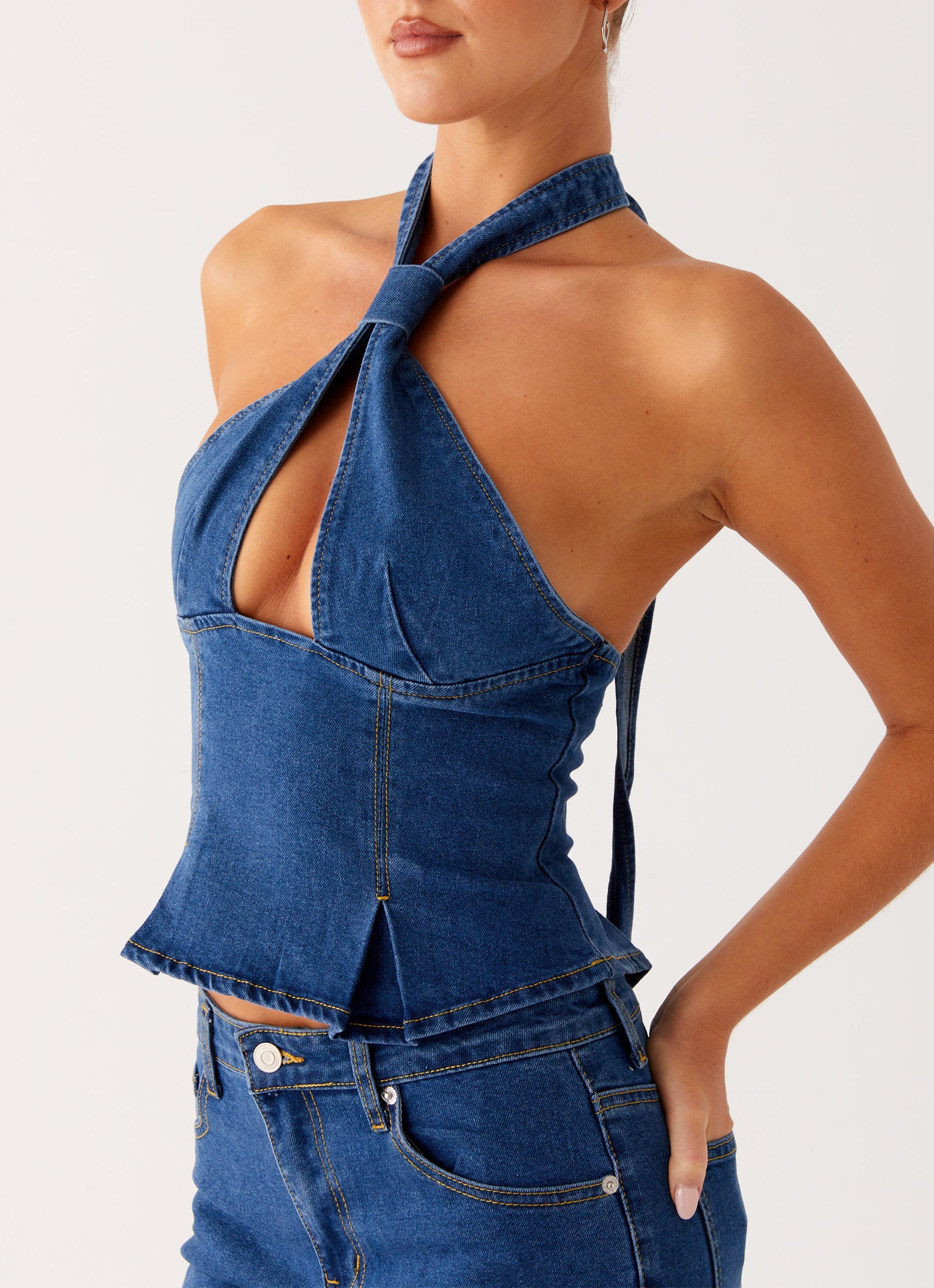 Saylor Halter Denim Top - Indigo