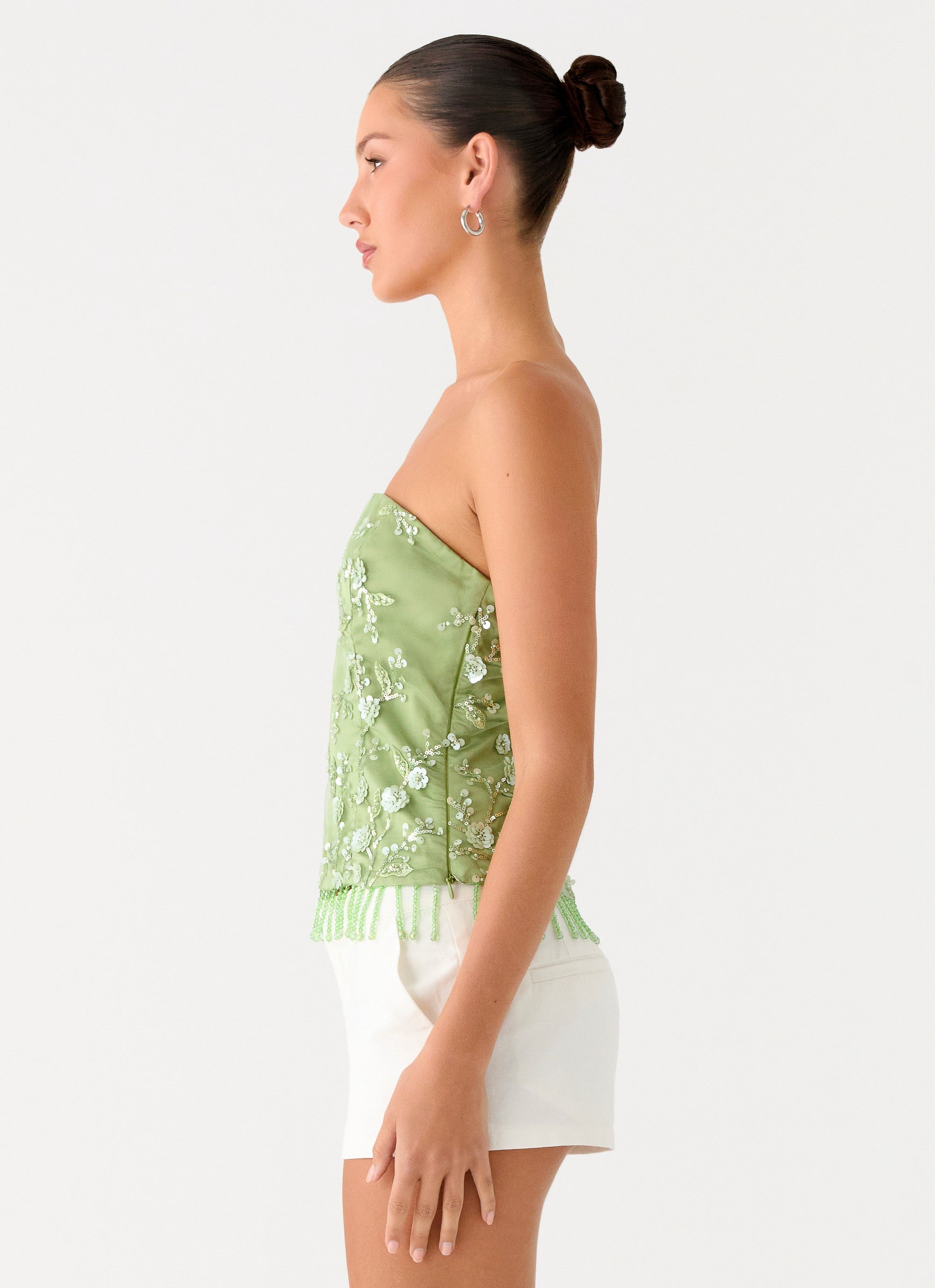 Sea Garden Beaded Strapless Top - Green