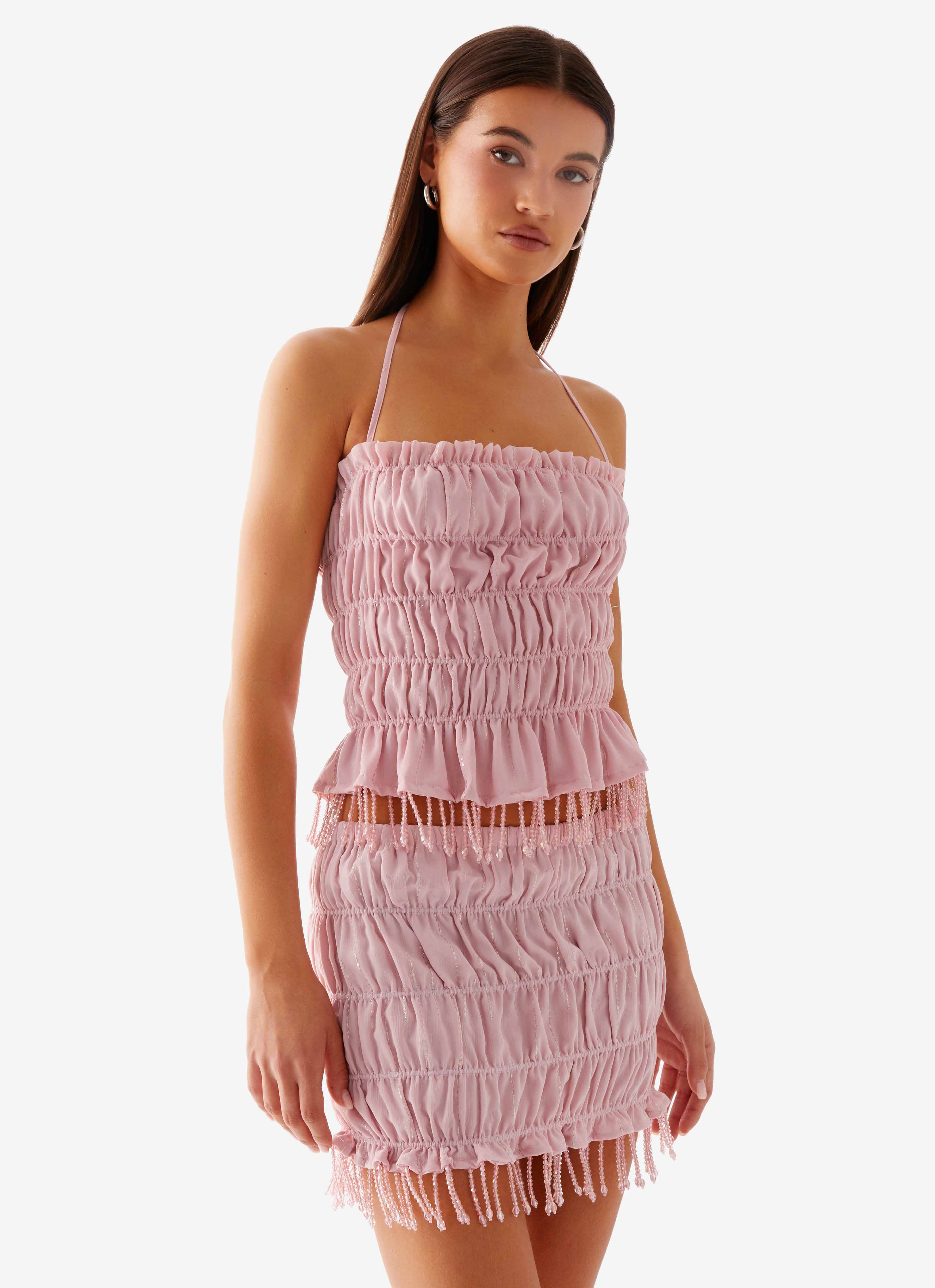 Shari Beaded Halter Top - Pink