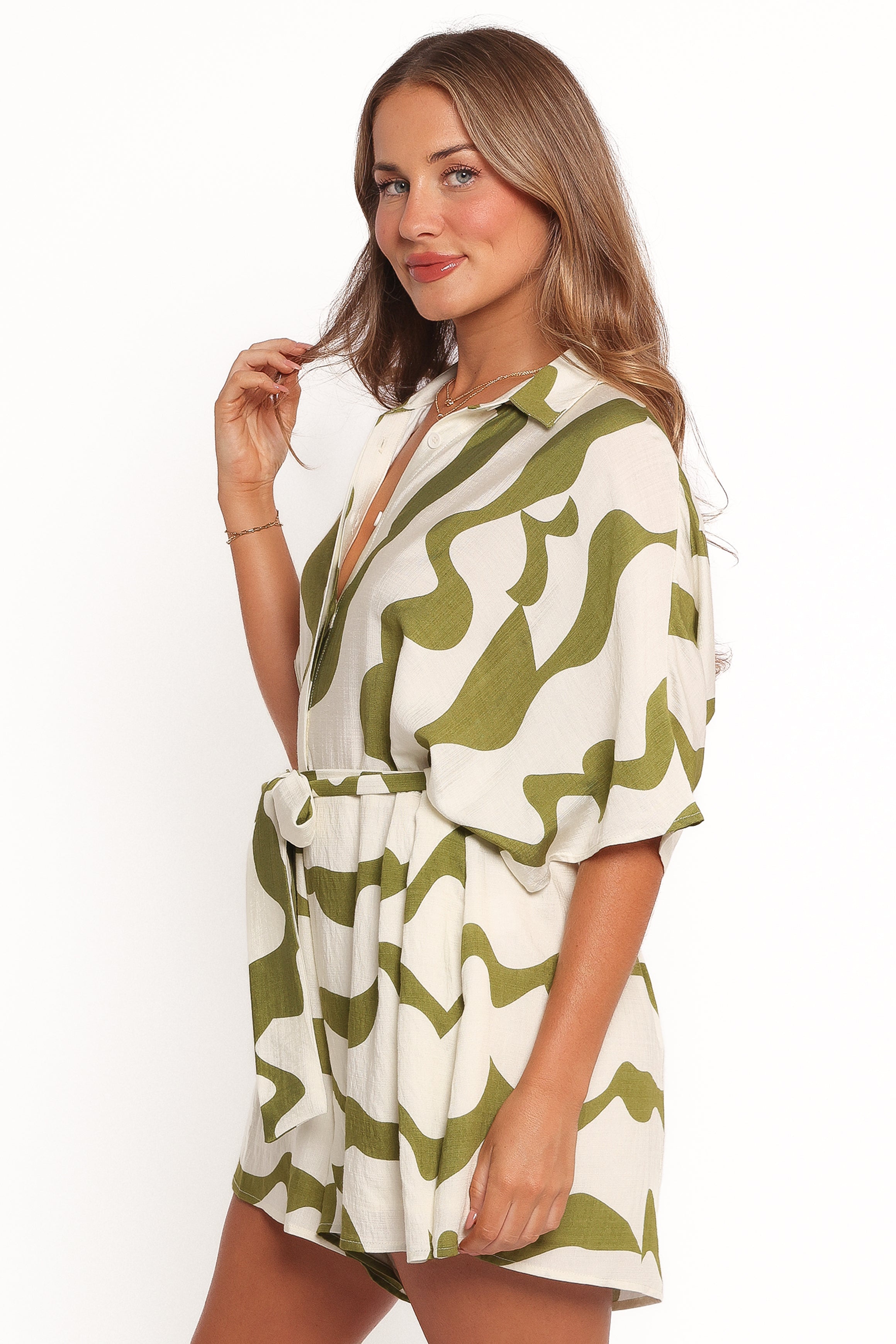 Sheily Tie Waist Romper - Green