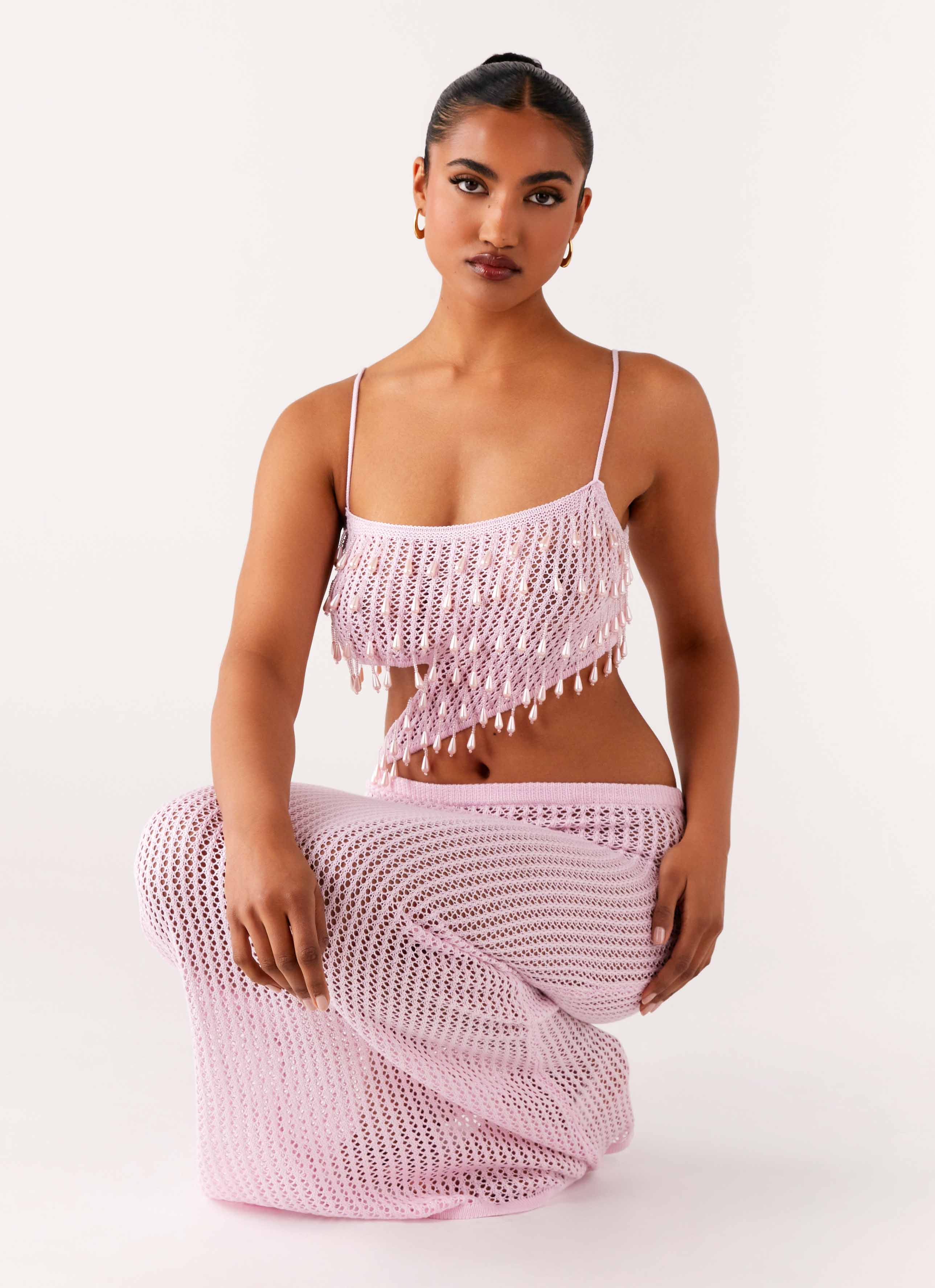 Shellbound Crochet Maxi Dress - Pink