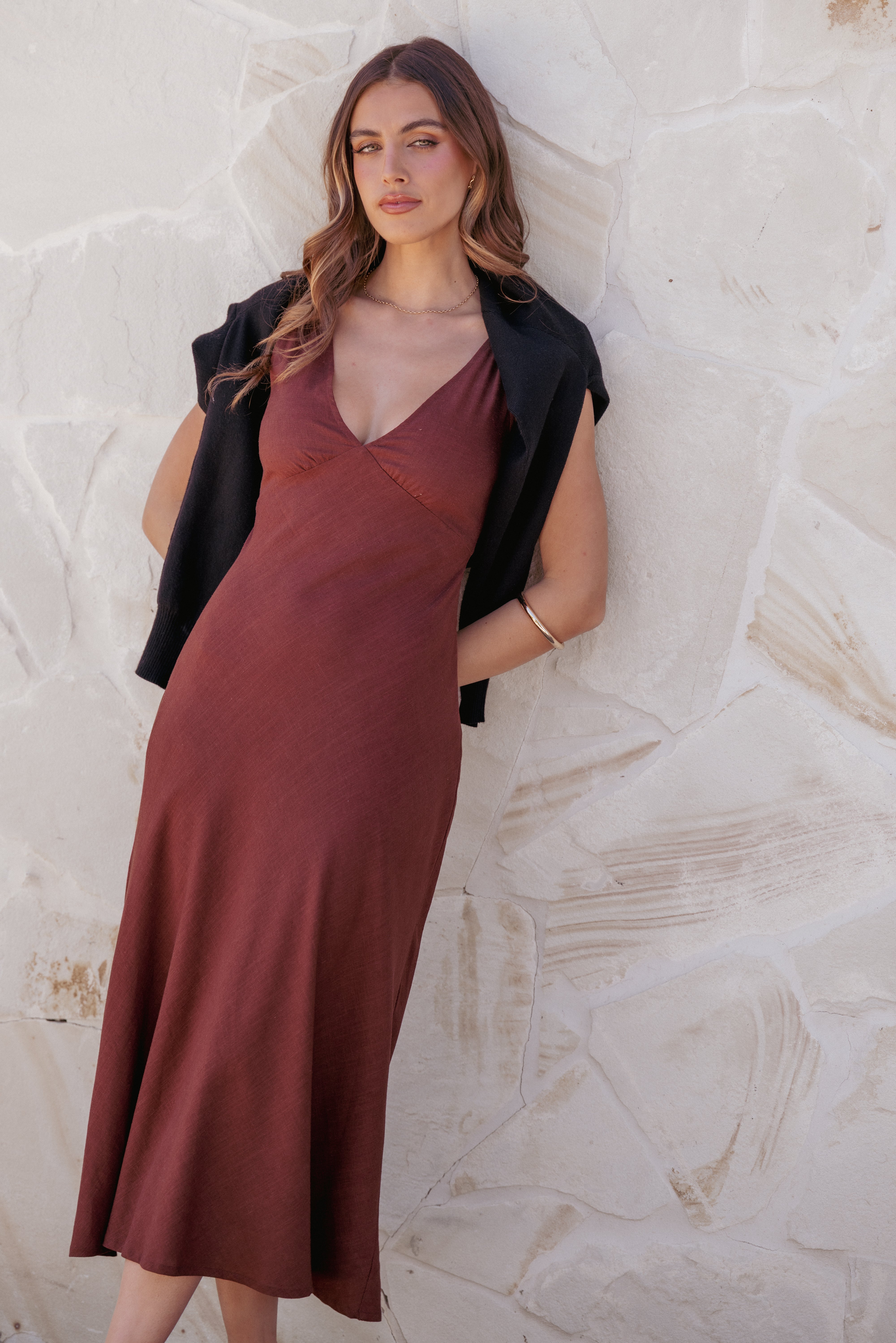 Shyla Midi Dress - Brown