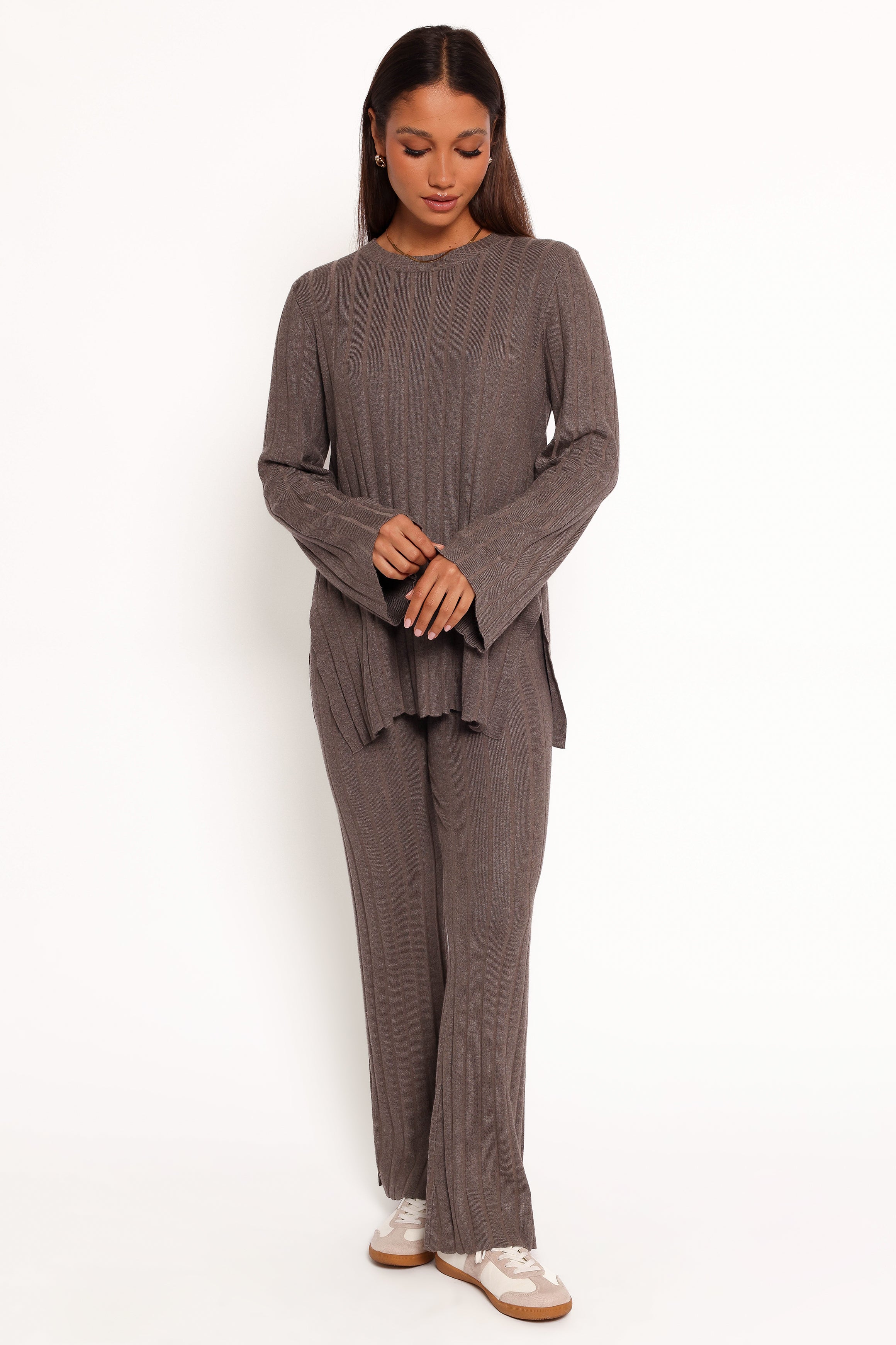 Silvie Long Sleeve Knitted Set - Charcoal Grey