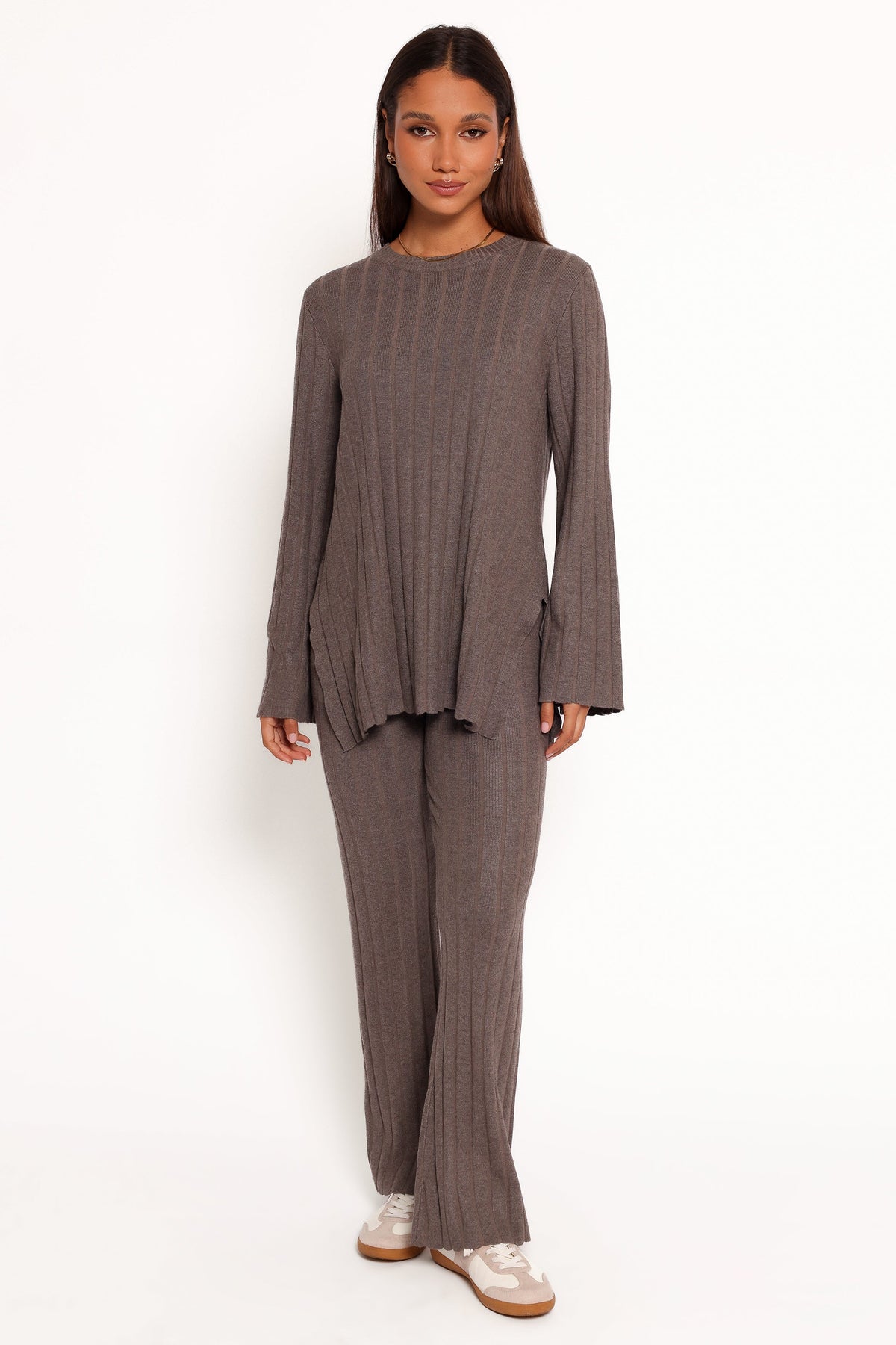 Silvie Long Sleeve Knitted Set - Charcoal Grey