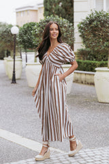 Sullivan Puff Sleeve Maxi Dress - Chocolate Stripe