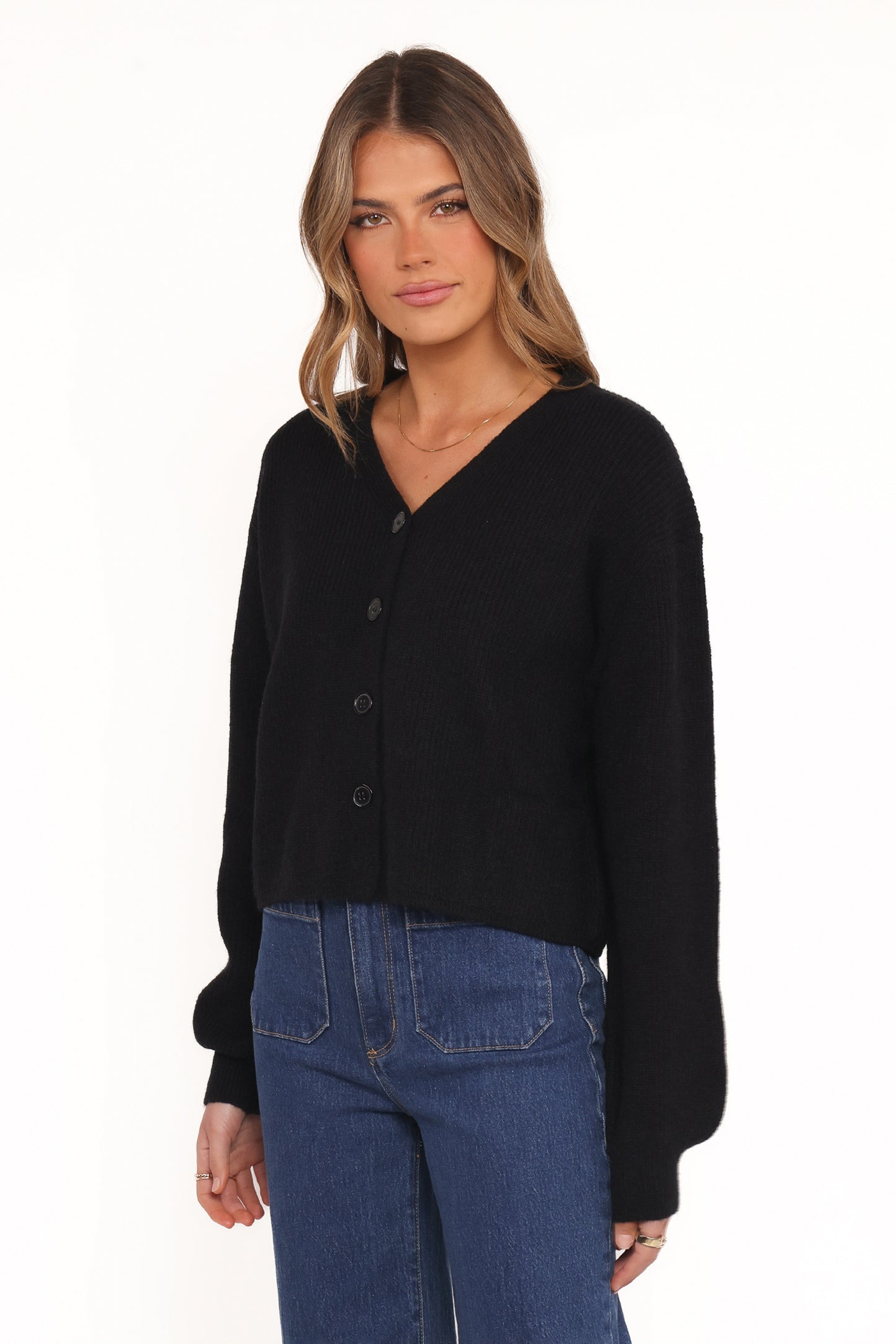 Sybil Button Front Cardigan - Black
