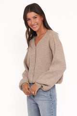 Sybil Button Front Cardigan - Mushroom