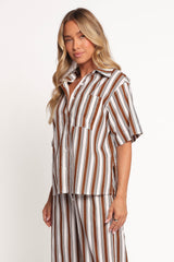 Thalia Short Sleeve Shirt - Chocolate Stripe