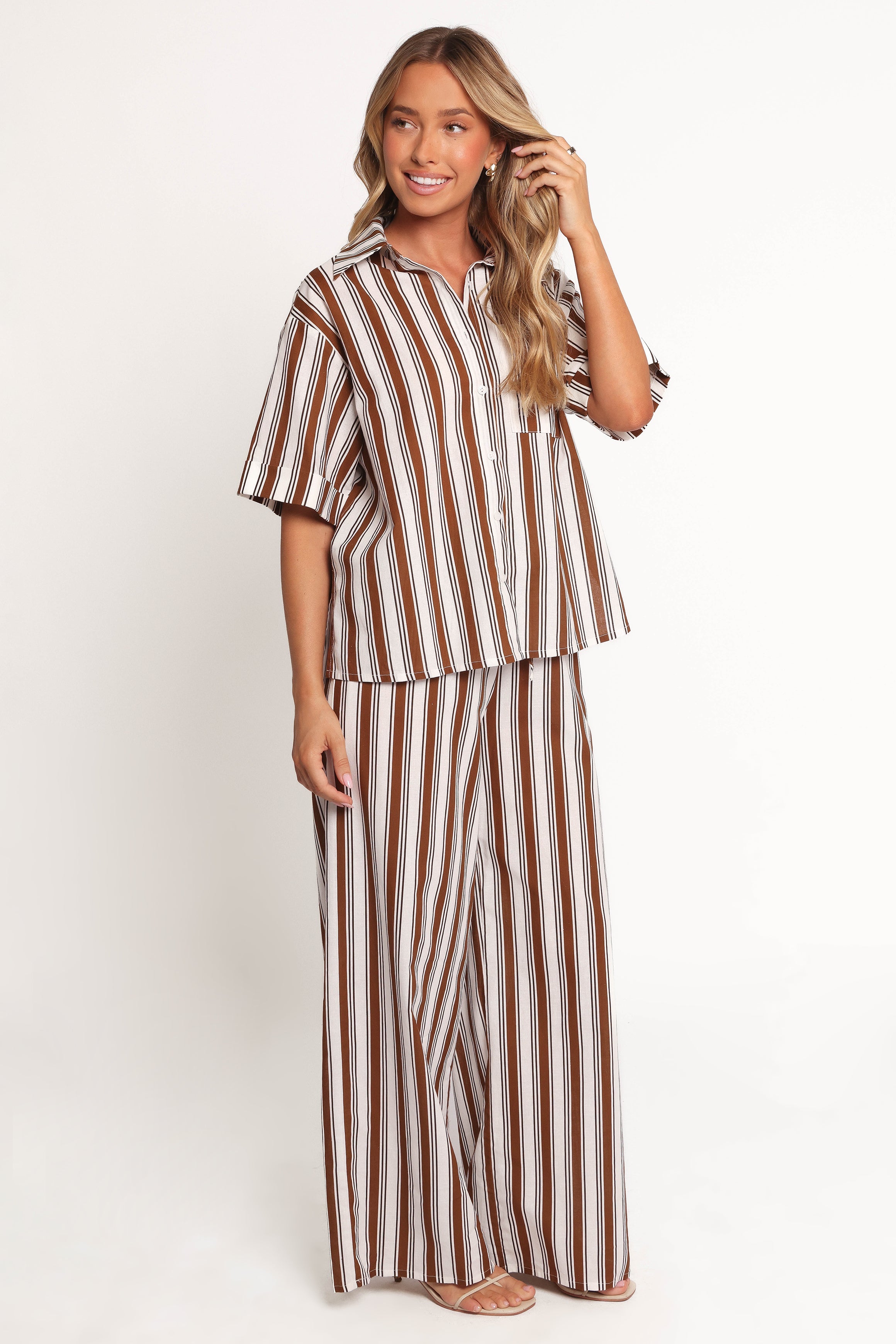 Thalia Wide Leg Pant - Chocolate Stripe