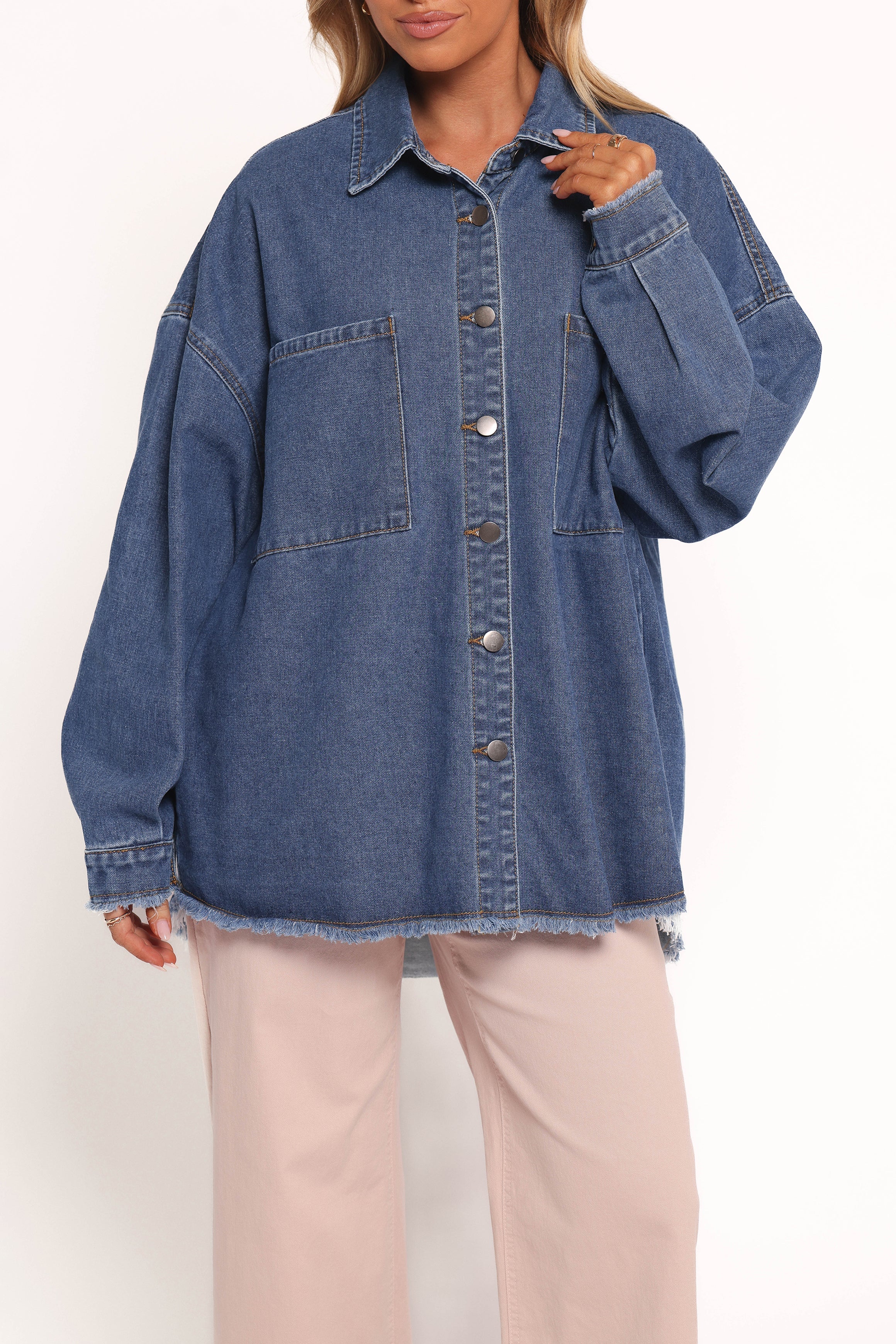 Twiggy Frayed Edge Denim Shacket - Denim