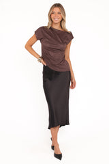 Vaila Suede Off Shoulder Top - Chocolate