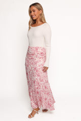 Velda Ruched Maxi Skirt - Pink Floral