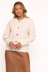 Verago Textured Stripe Cardigan - Cream