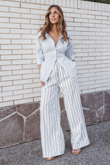 Ember Cotton Pants - Blue Brown Stripe