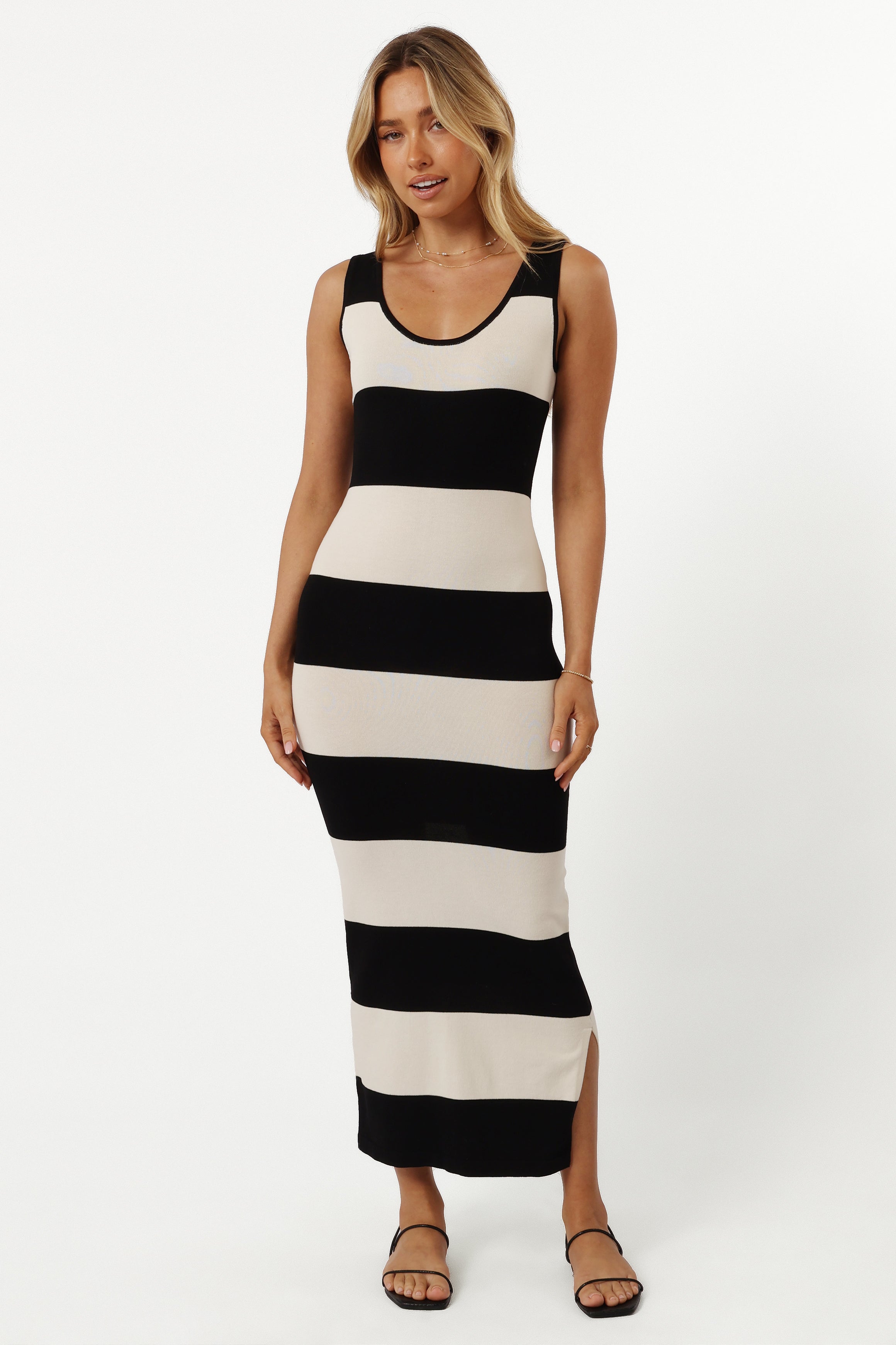 Bridget Midi Dress - Cream/Black Stripe