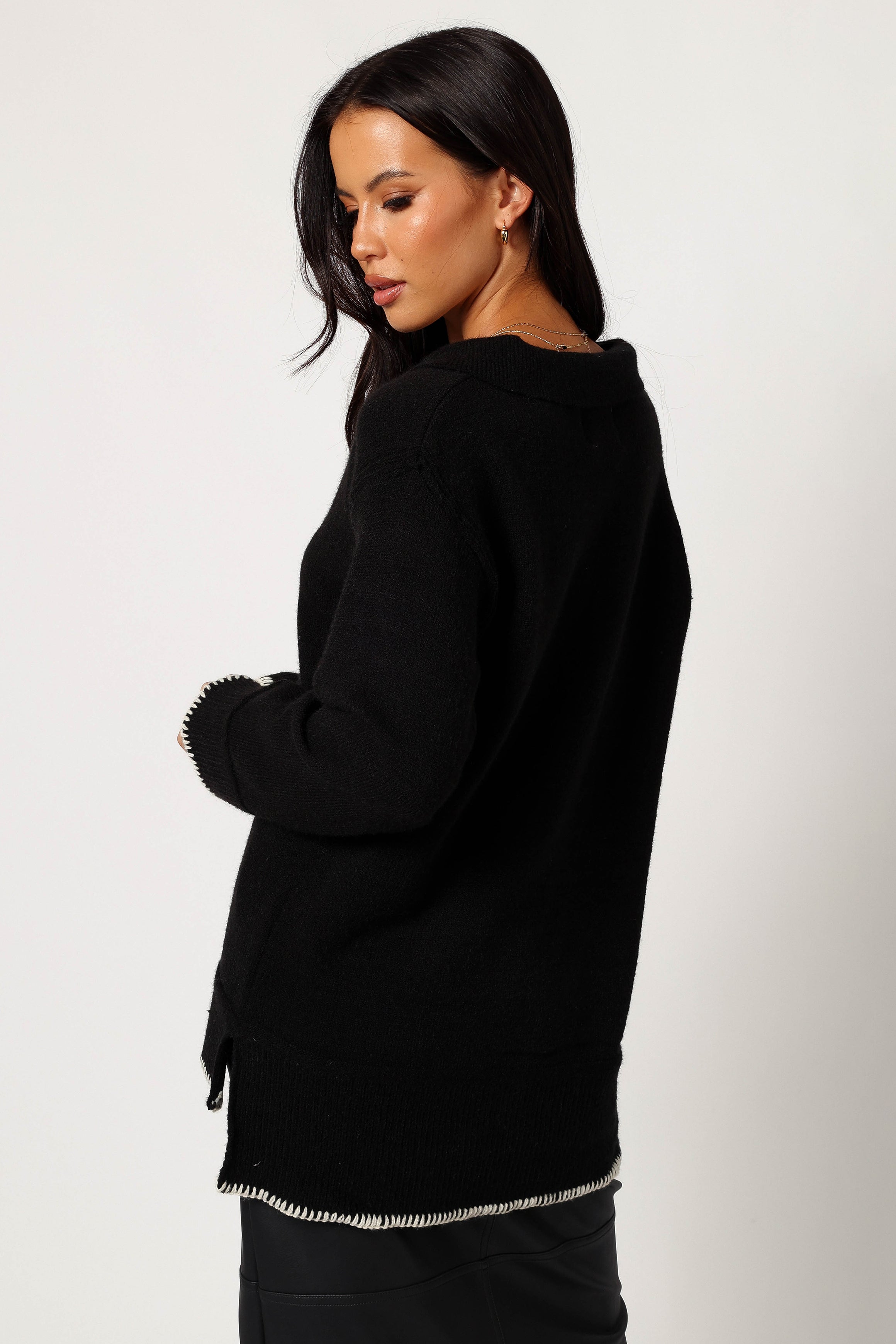 Elise Contrast Hem Knit Sweater - Black