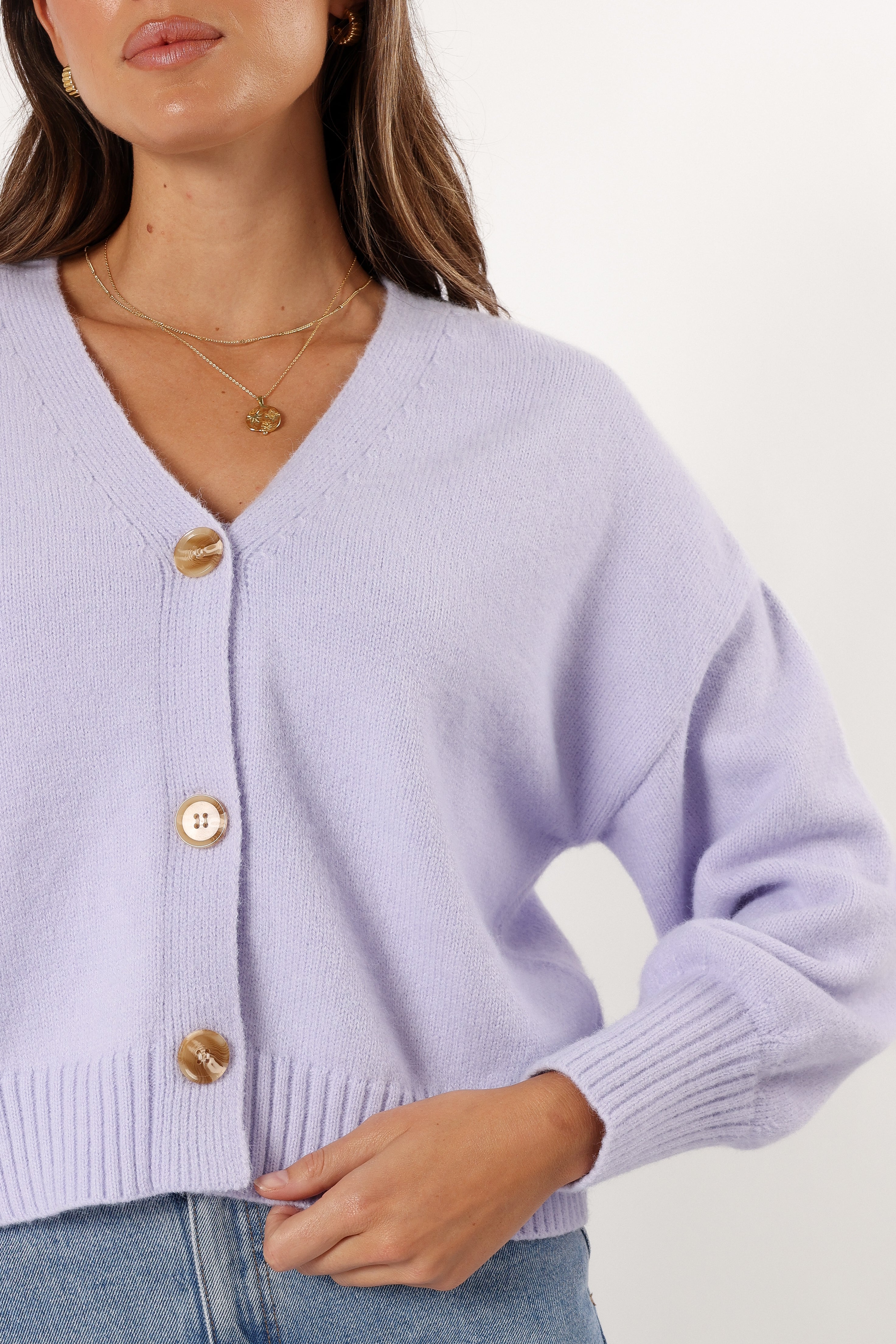 Isabel Button Front Cardigan - Lilac