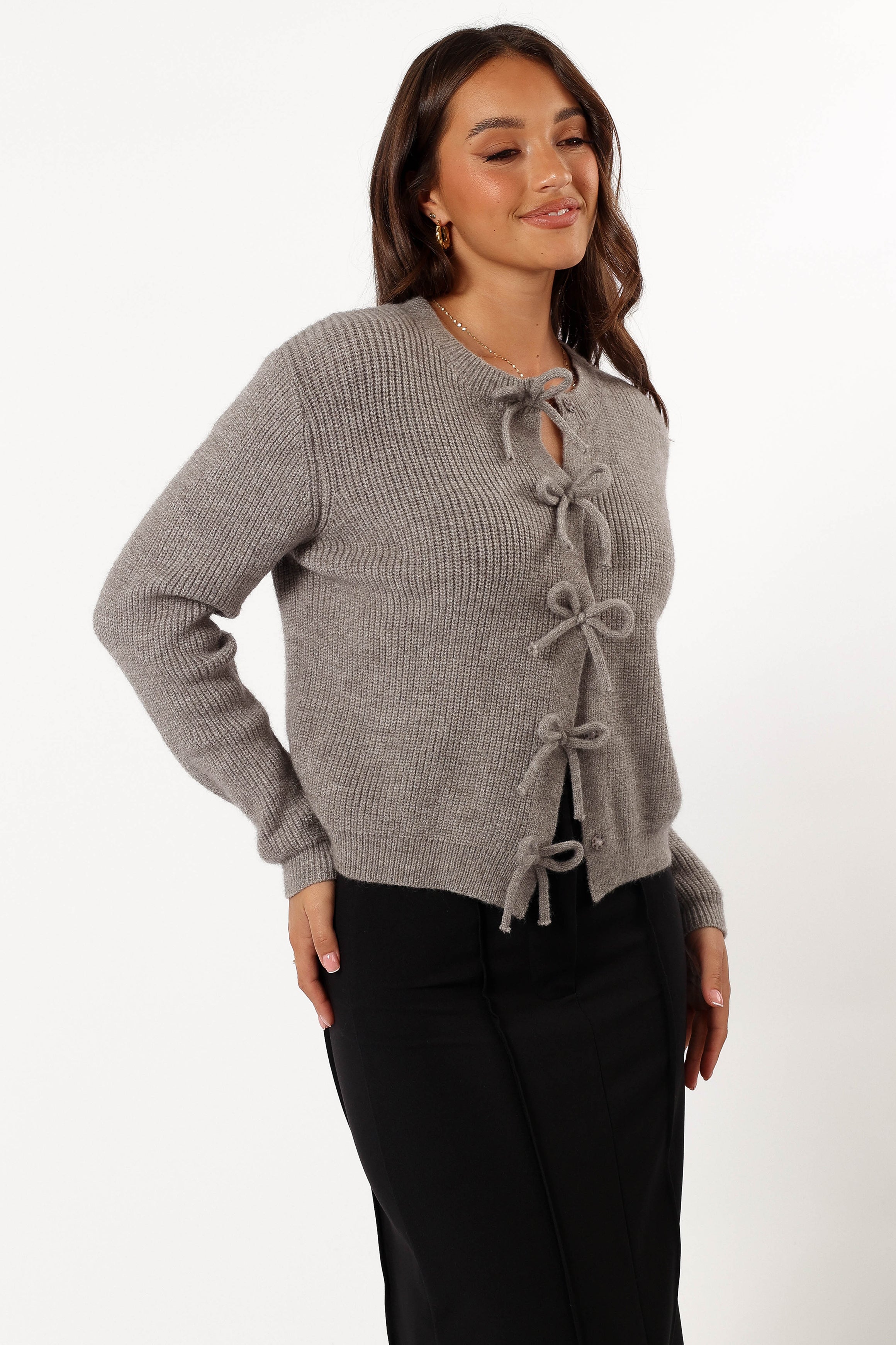 Wilde Bow Front Cardigan - Light Grey