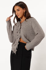 Wilde Bow Front Cardigan - Light Grey