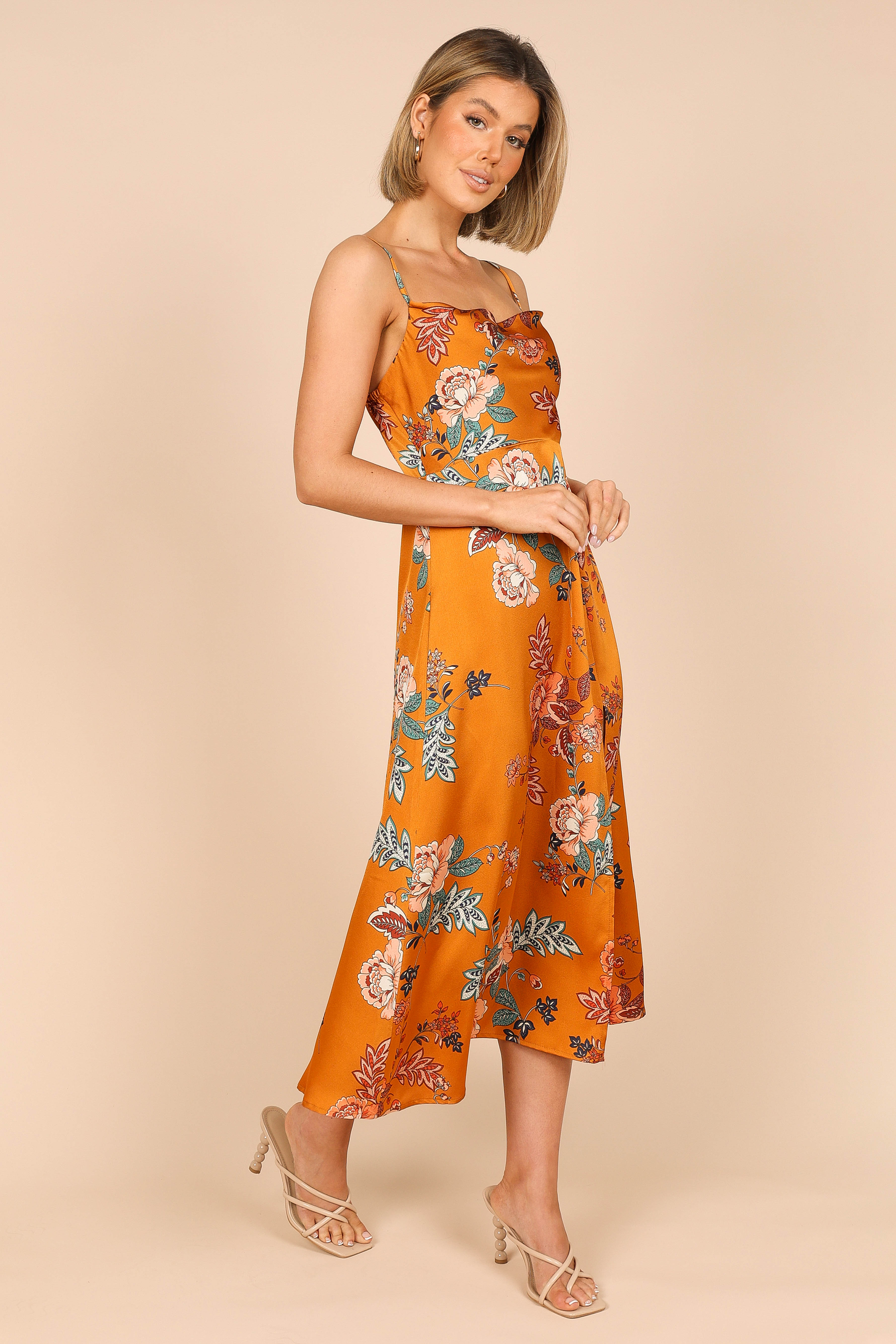 Alejandra Cowl Neck Midi Dress - Tan