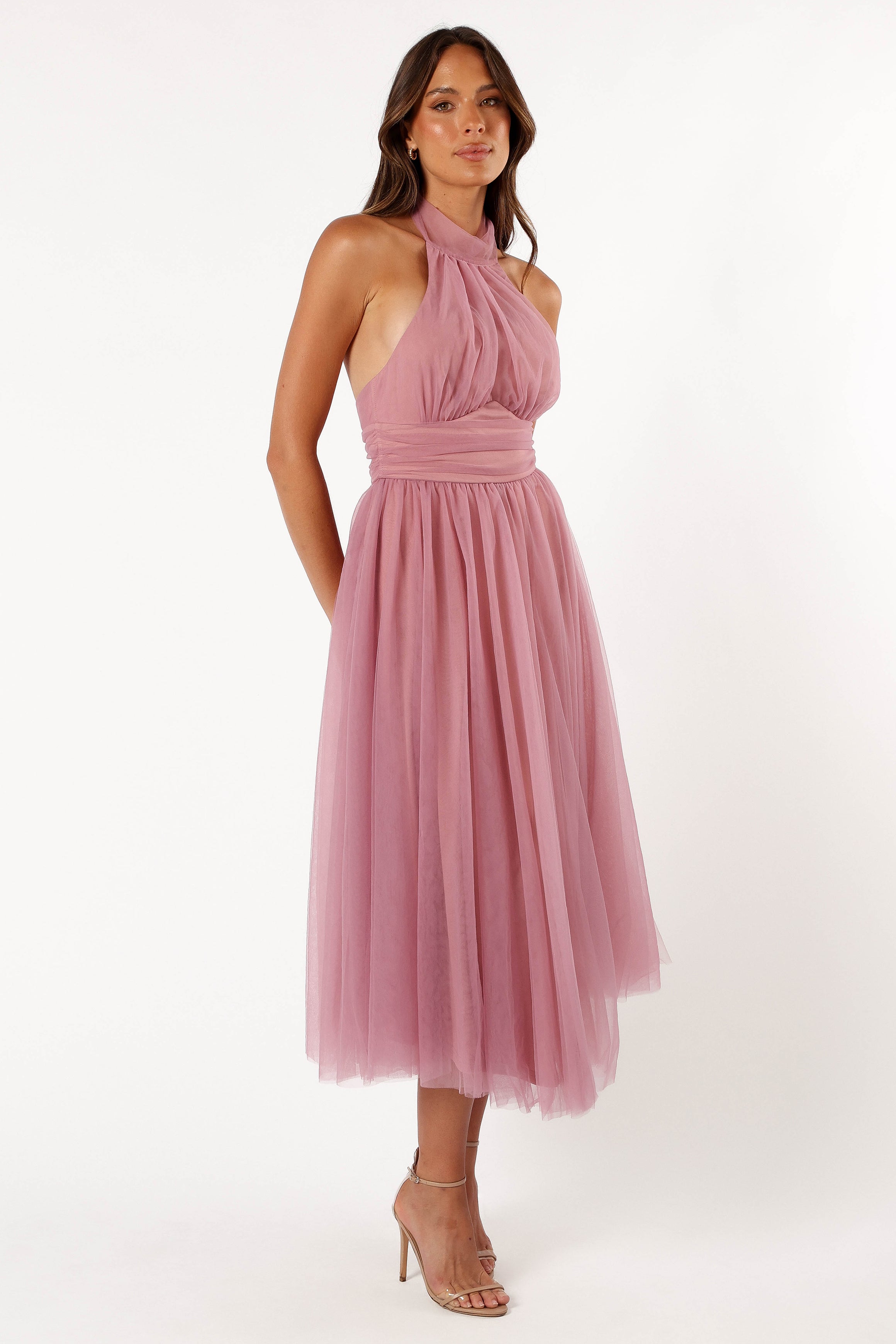 Aletta Halterneck Midi Dress - Pink