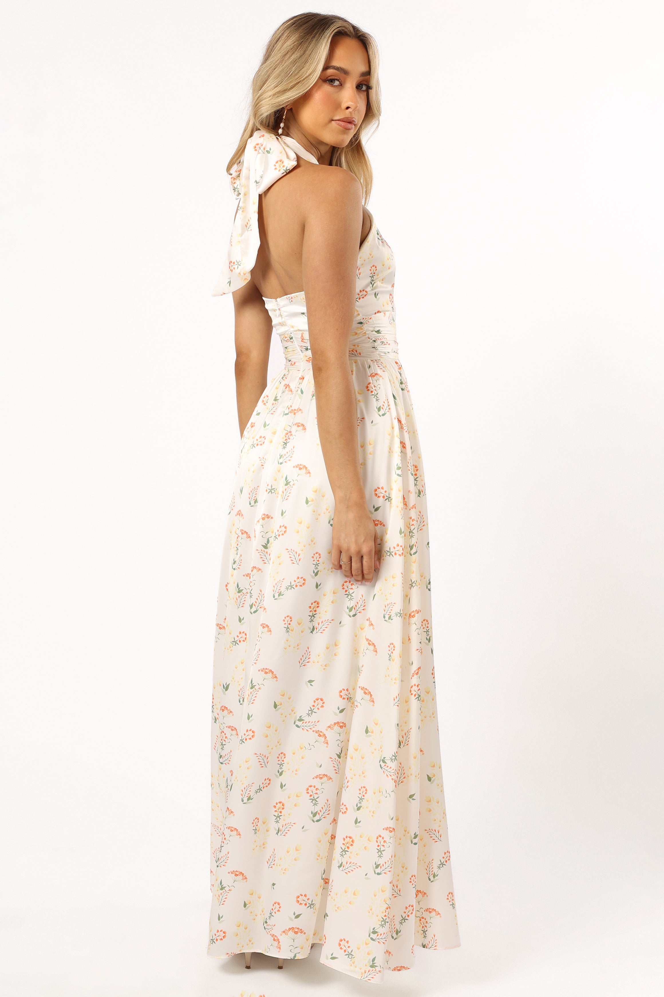 Allora Halter Dress - Yellow Floral