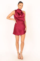 Anabelle Halter Neck Mini Dress - Berry