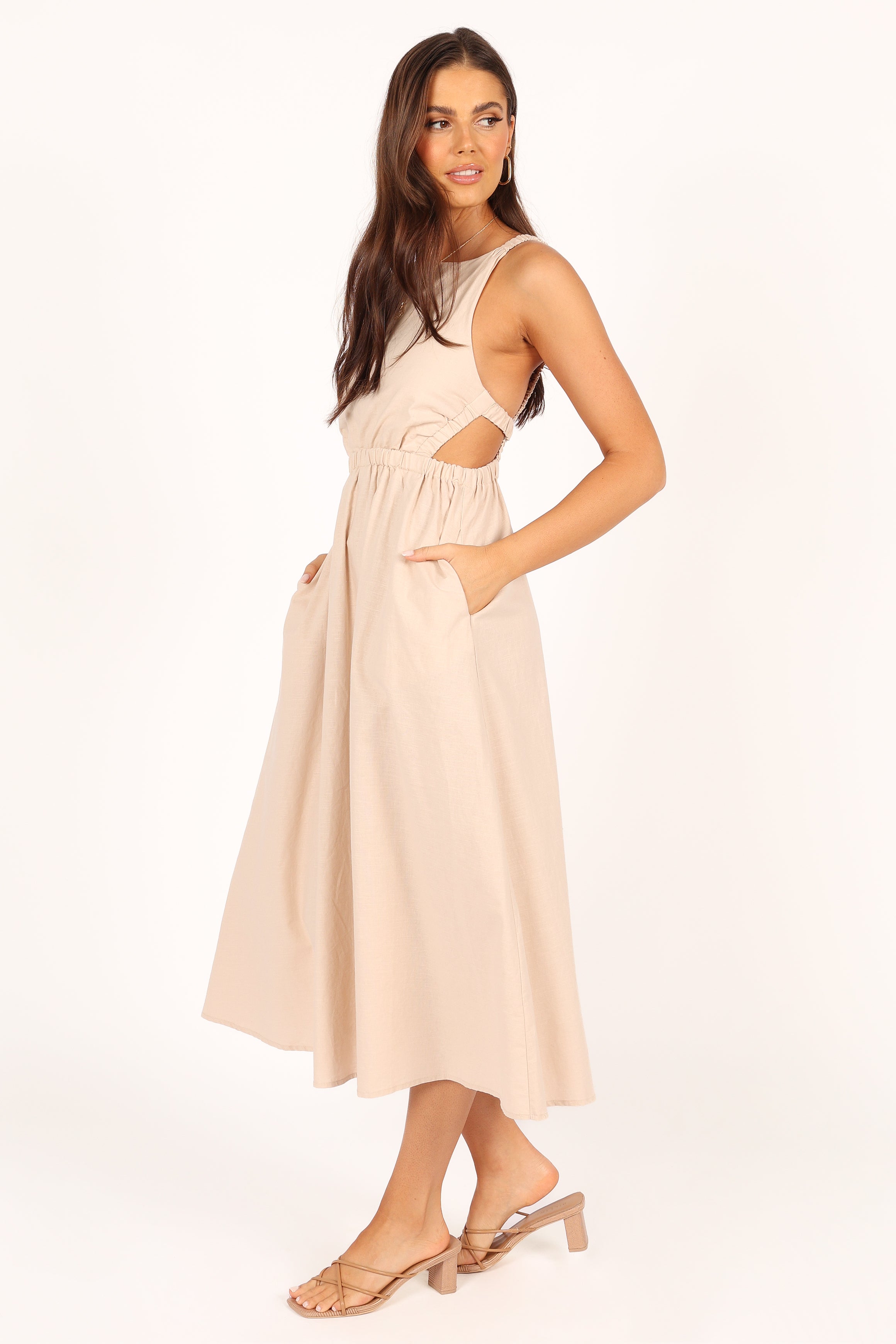 Aubrey Cutout Midi Dress - Beige