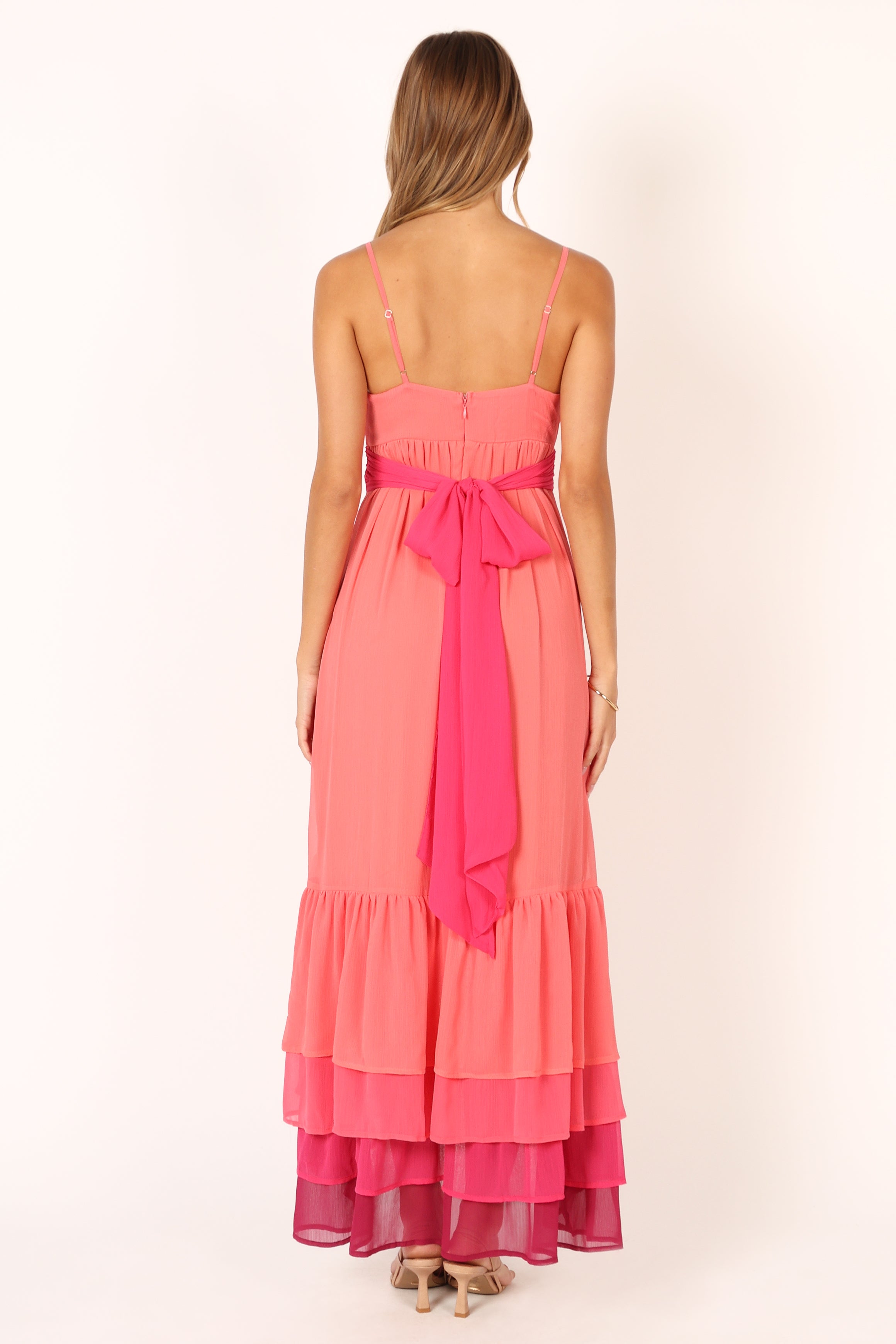BomBon Tiered Maxi Dress - Coral Hot Pink