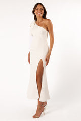 Charmed One Shoulder Midi Dress - Off White