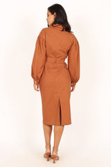 Coco Long Sleeve Midi Dress - Tan