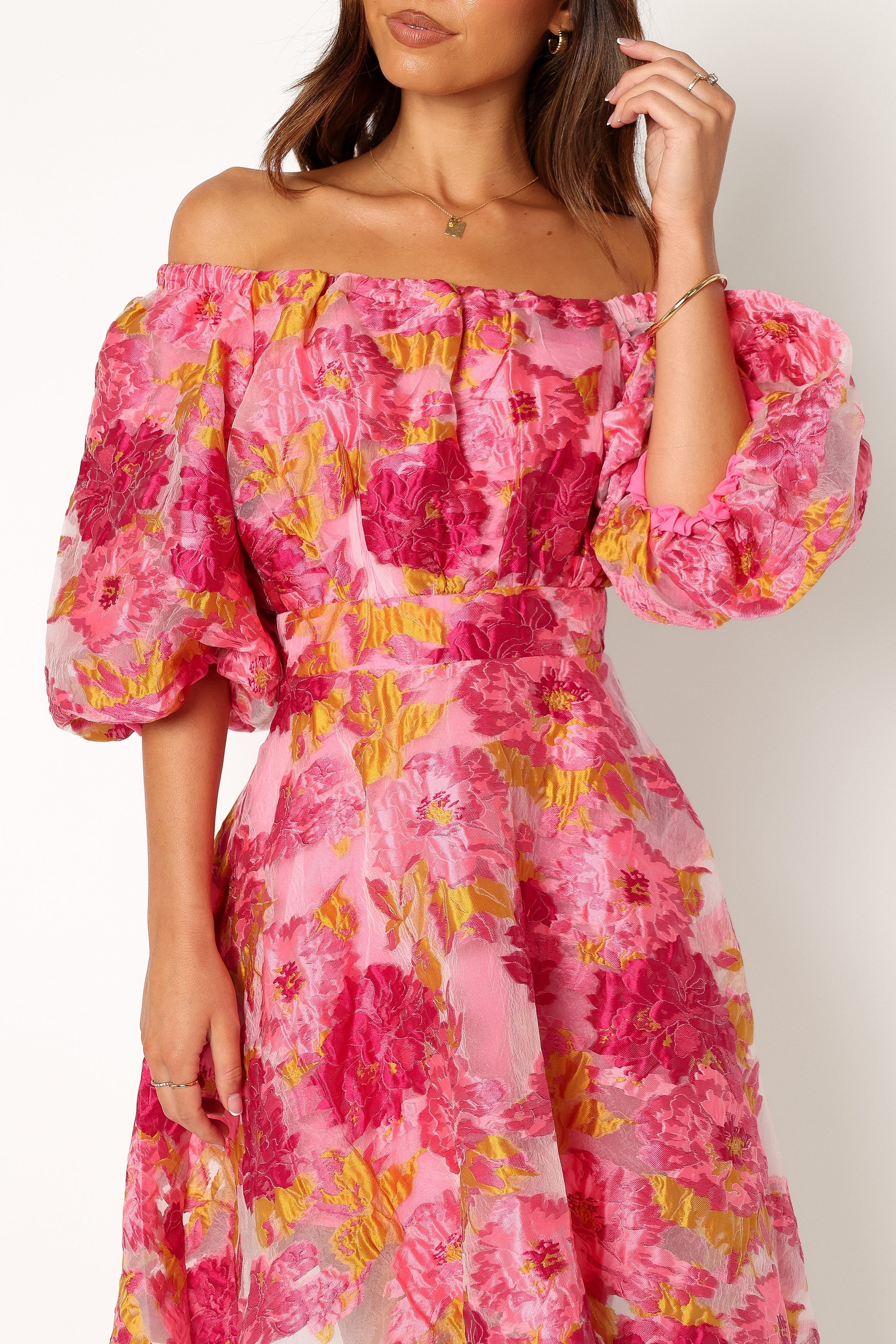 Faye Off Shoulder Mini Dress - Pink Floral