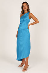 Flin Pleated One Shoulder Midi Dress - Blue