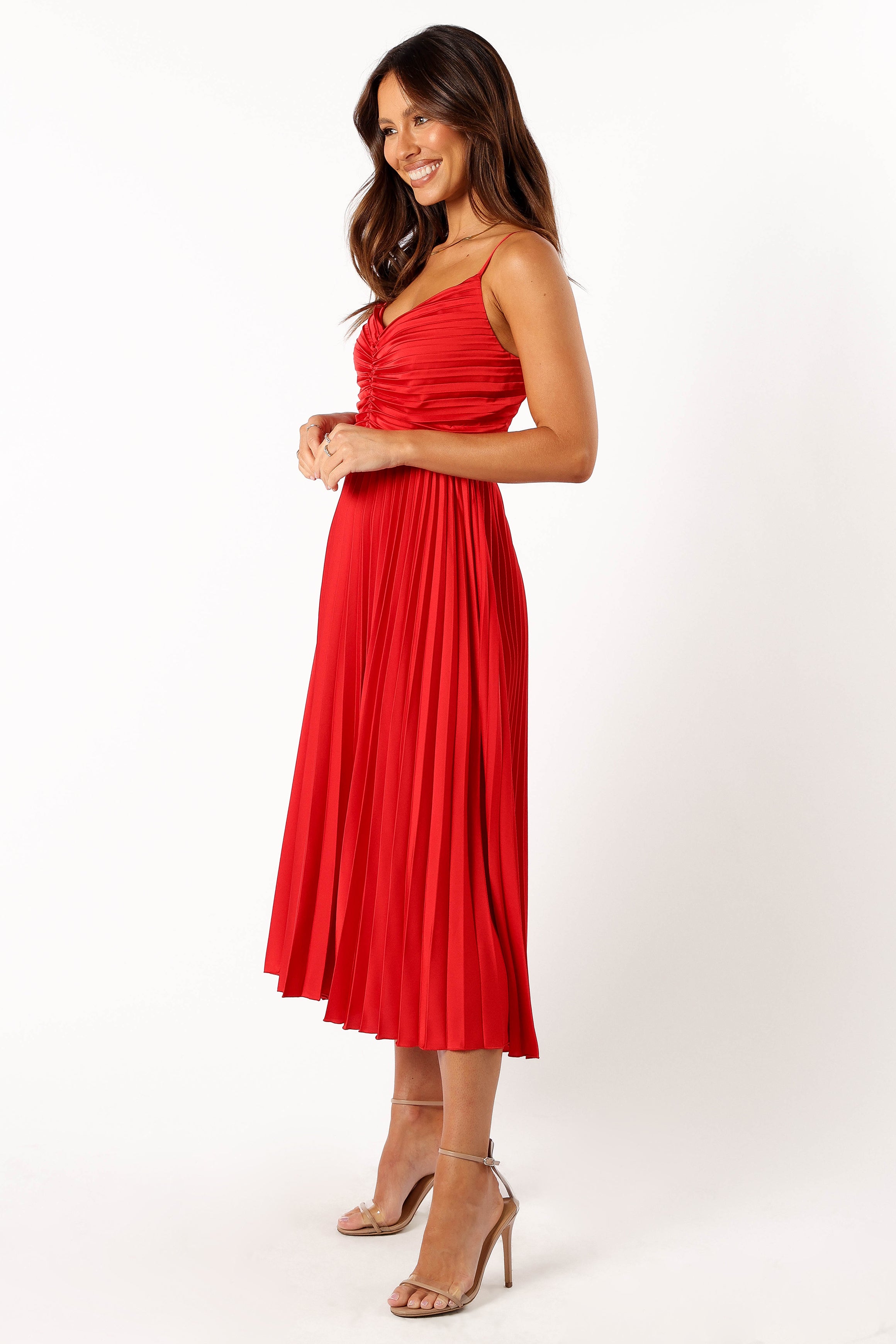 Naira Pleated Midi Dress - Red
