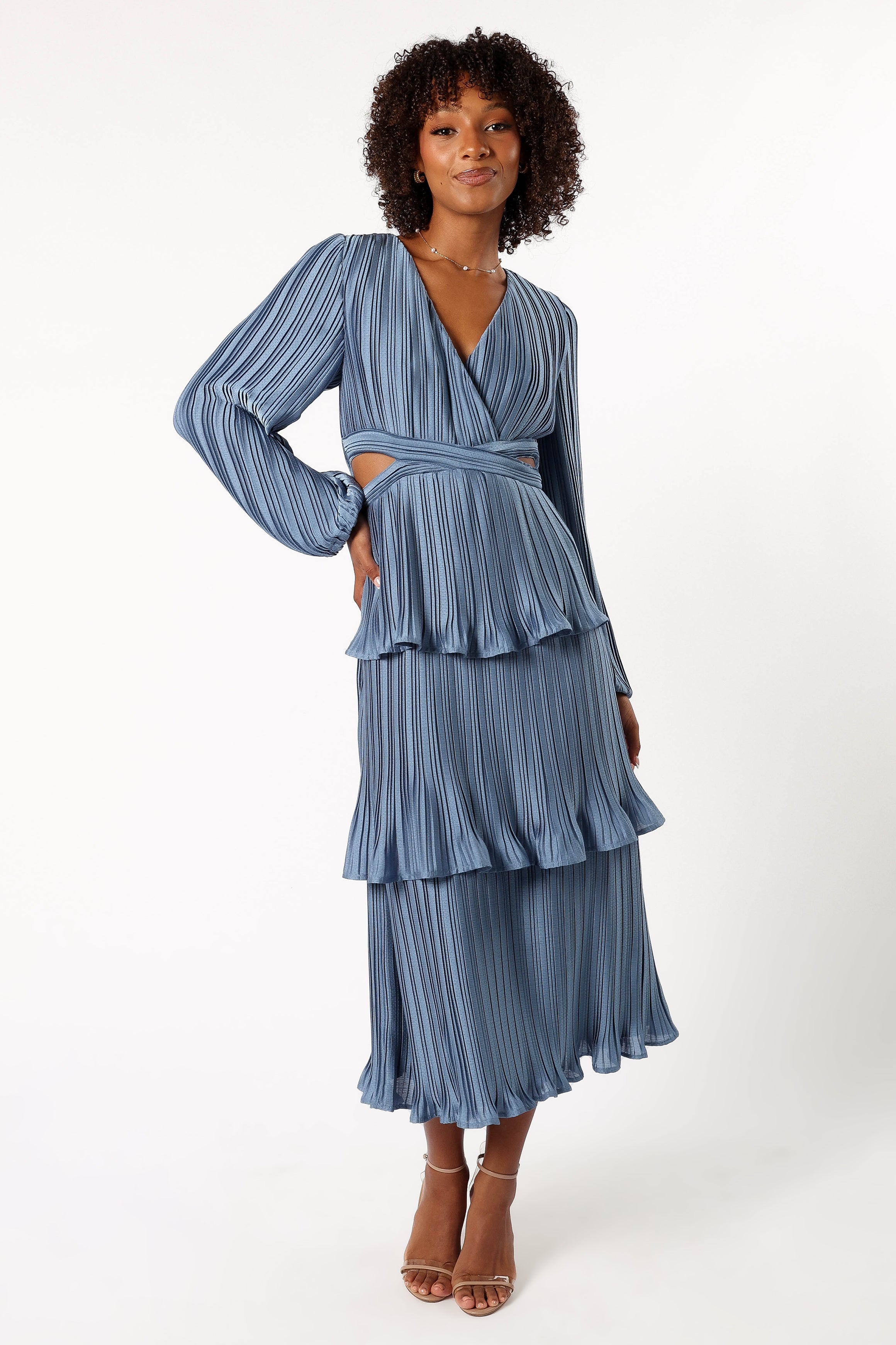 Pippa Long Sleeve Midi Dress - Blue