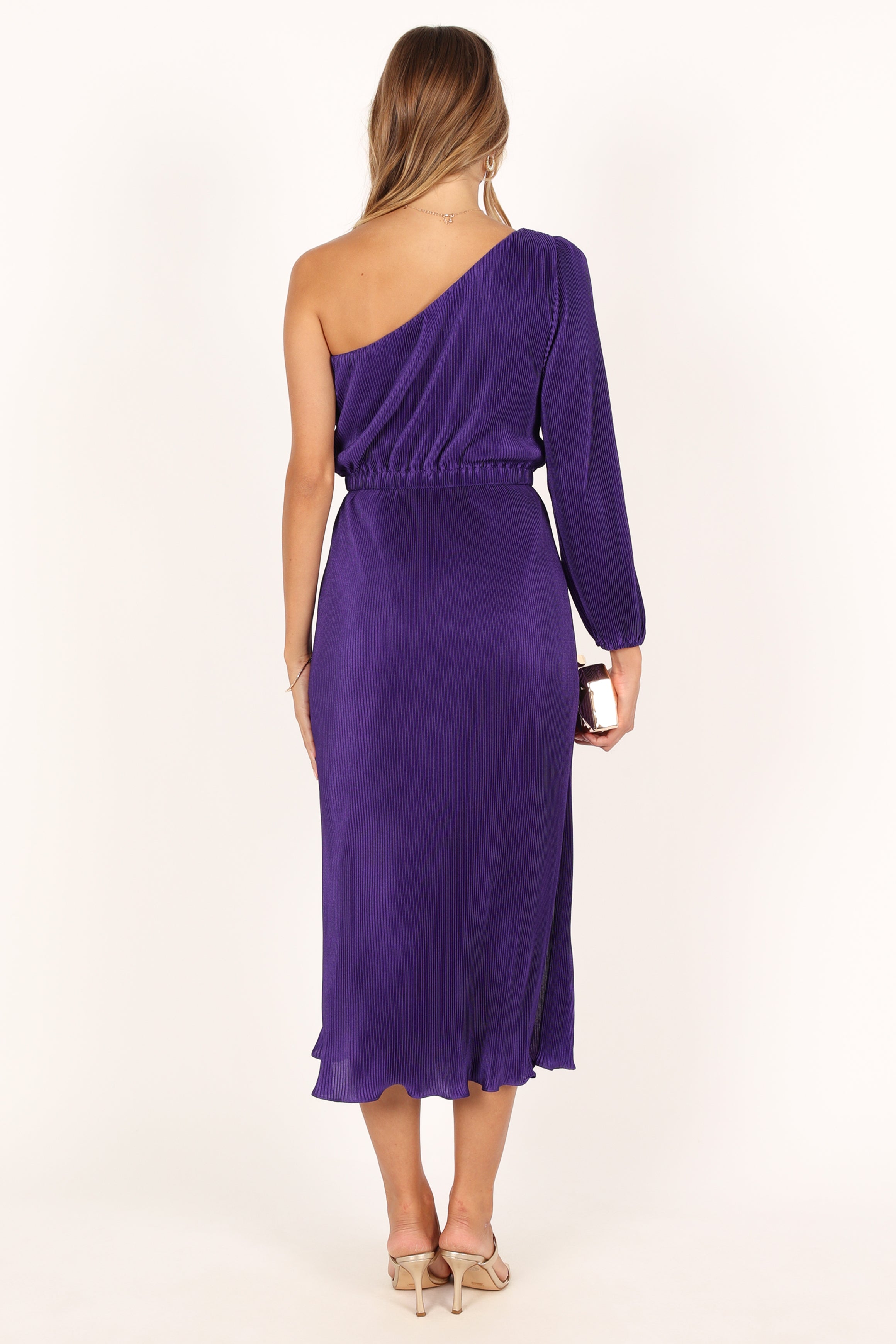 Pontee One Shoulder Pleated Midi Dress - Purple