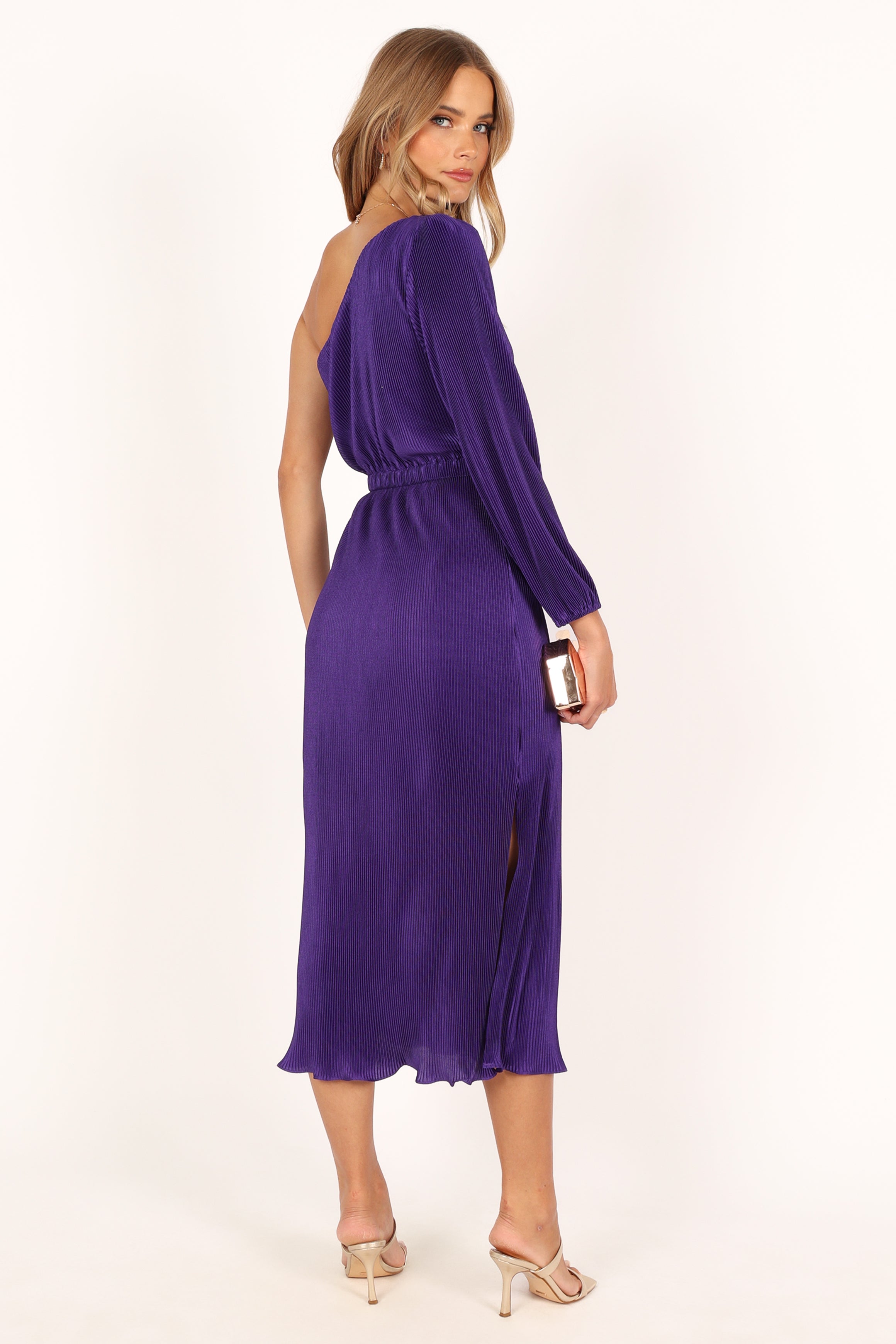 Pontee One Shoulder Pleated Midi Dress - Purple