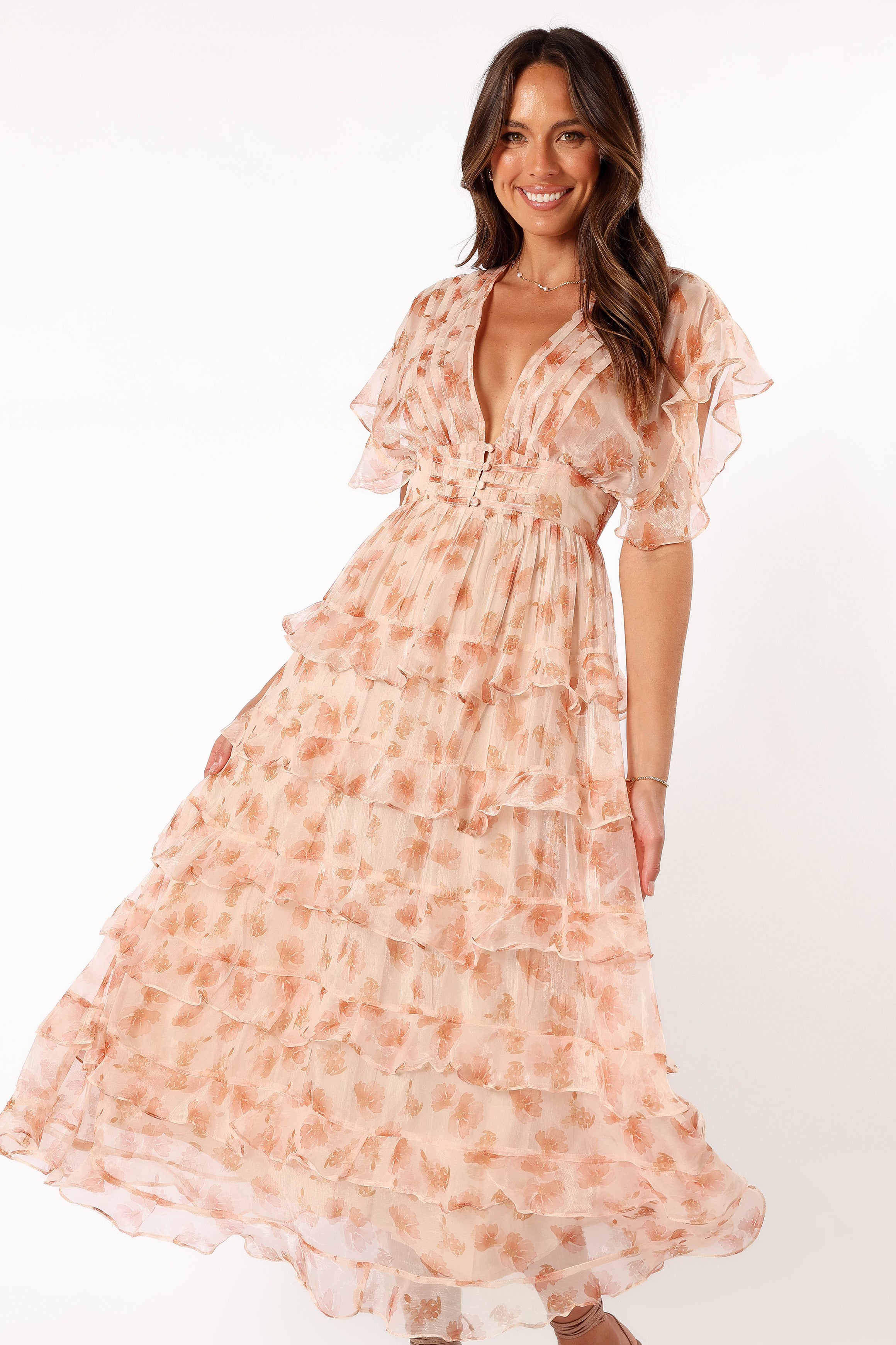Wendi Ruffle Dress - Dark Peach Floral