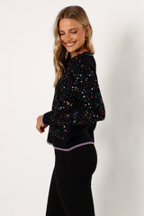 Ariella Sequin Embellished Knit Sweater - Black