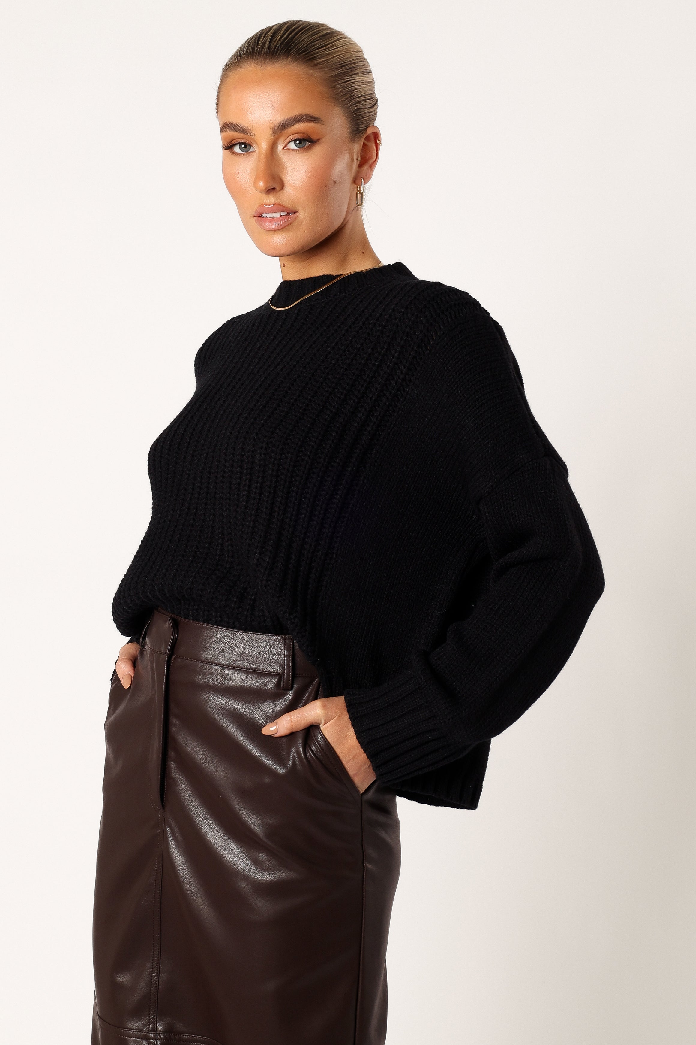 Arlette Textured Knit Sweater - Black