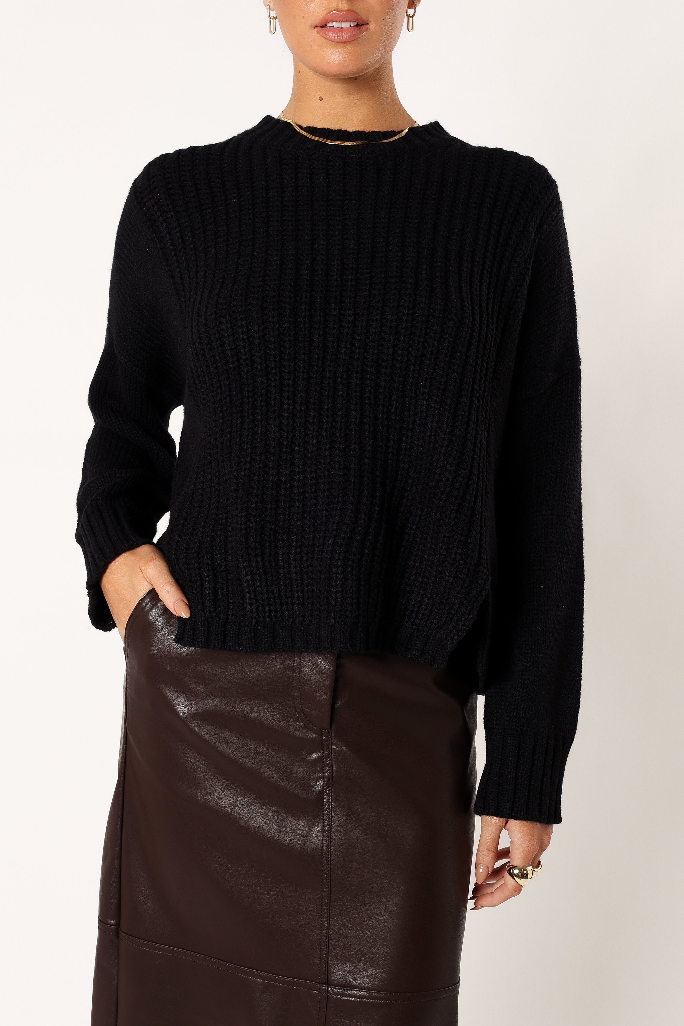 Arlette Textured Knit Sweater - Black
