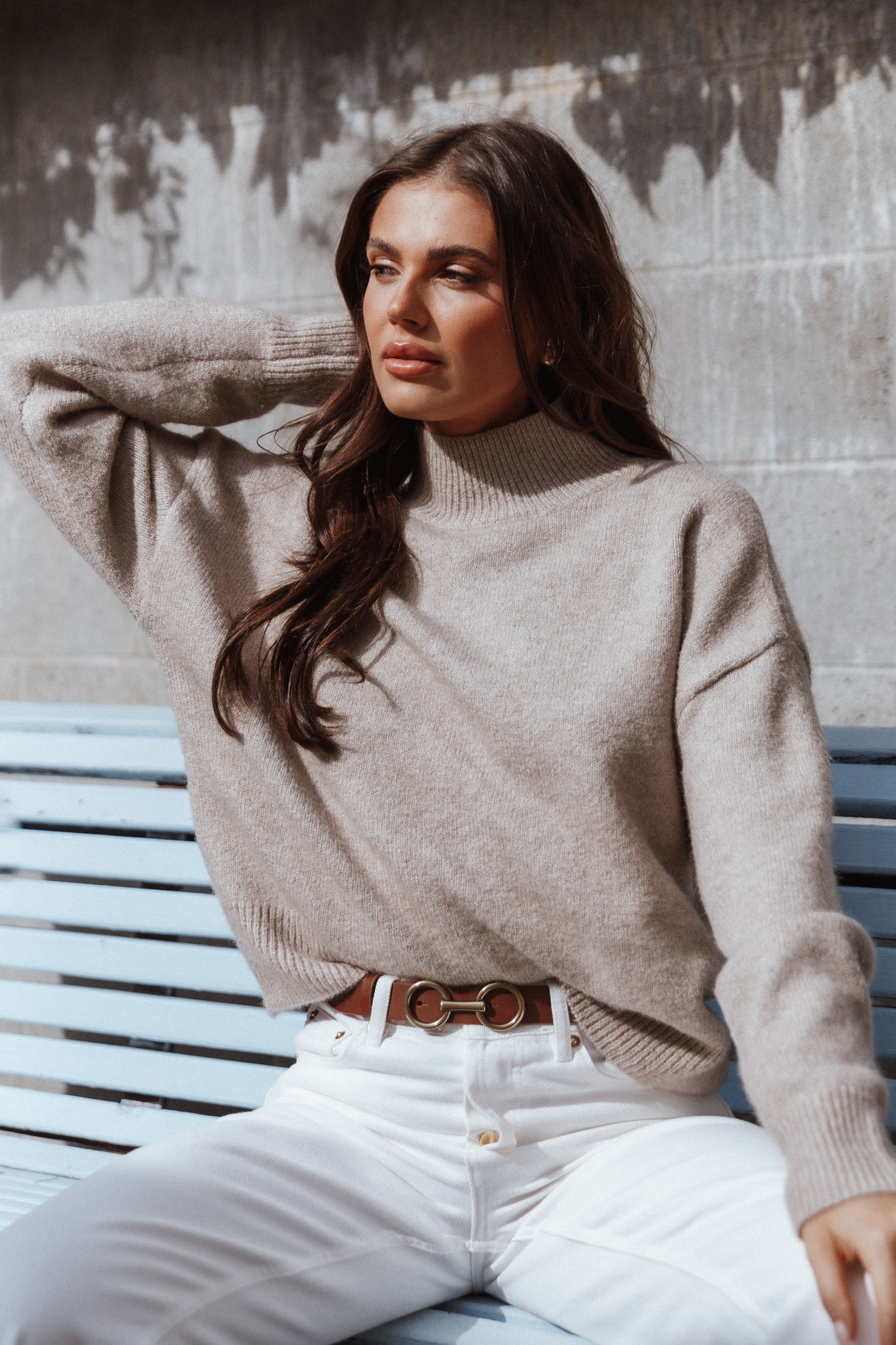 Brianna Mockneck Knit Sweater - Beige