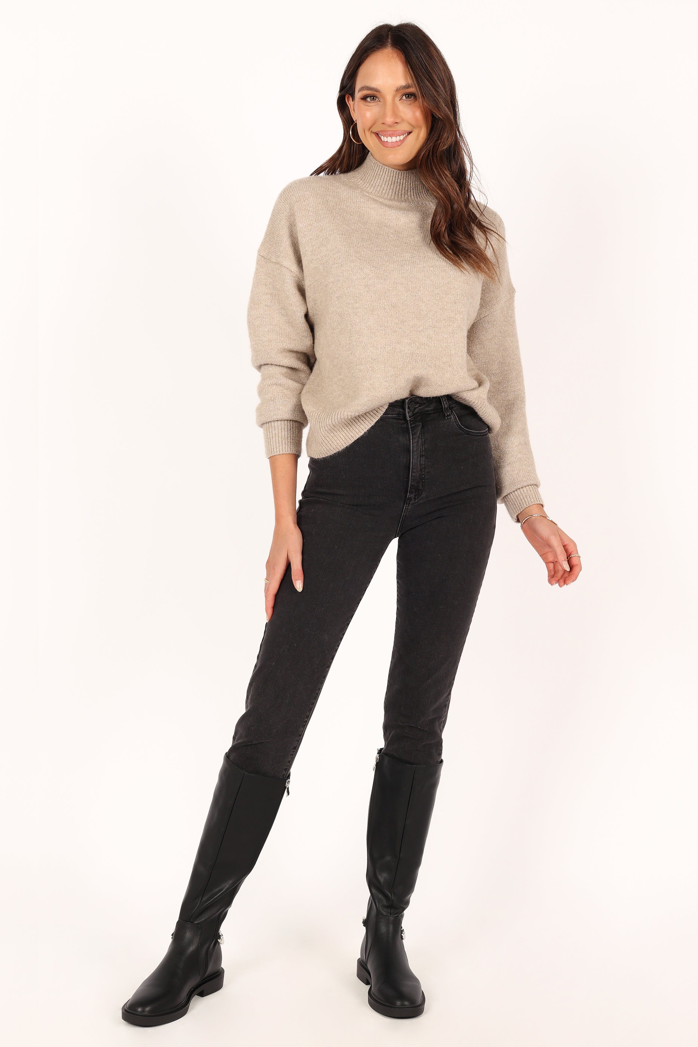 Brianna Mockneck Knit Sweater - Beige