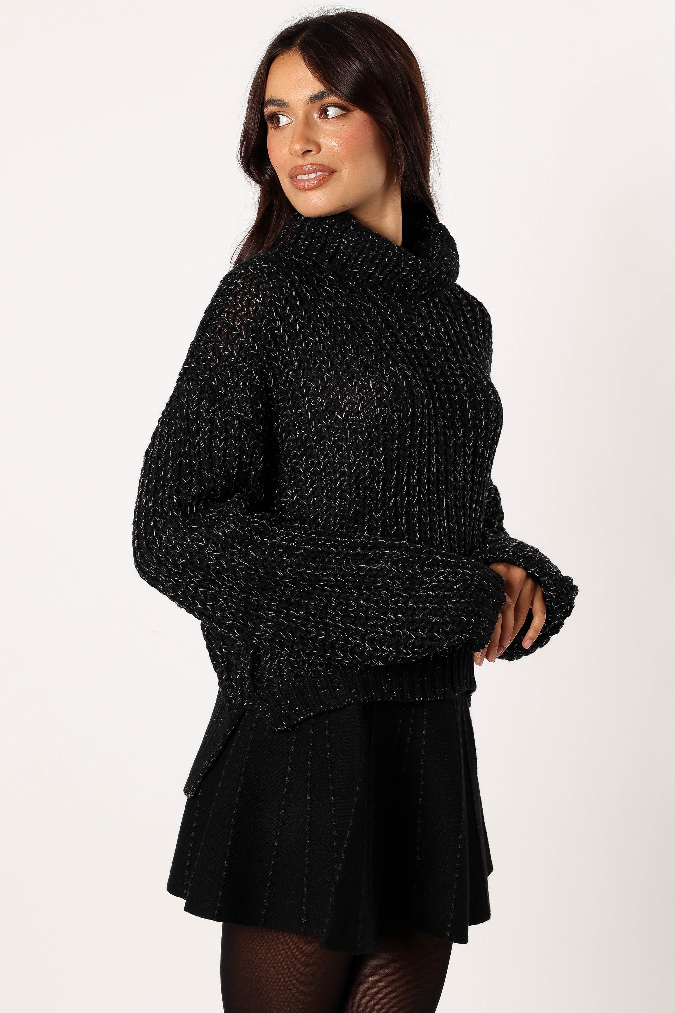 Eleanor Lurex Shine Knit Sweater - Black