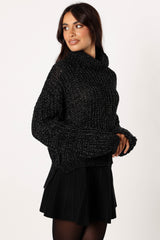 Eleanor Lurex Shine Knit Sweater - Black