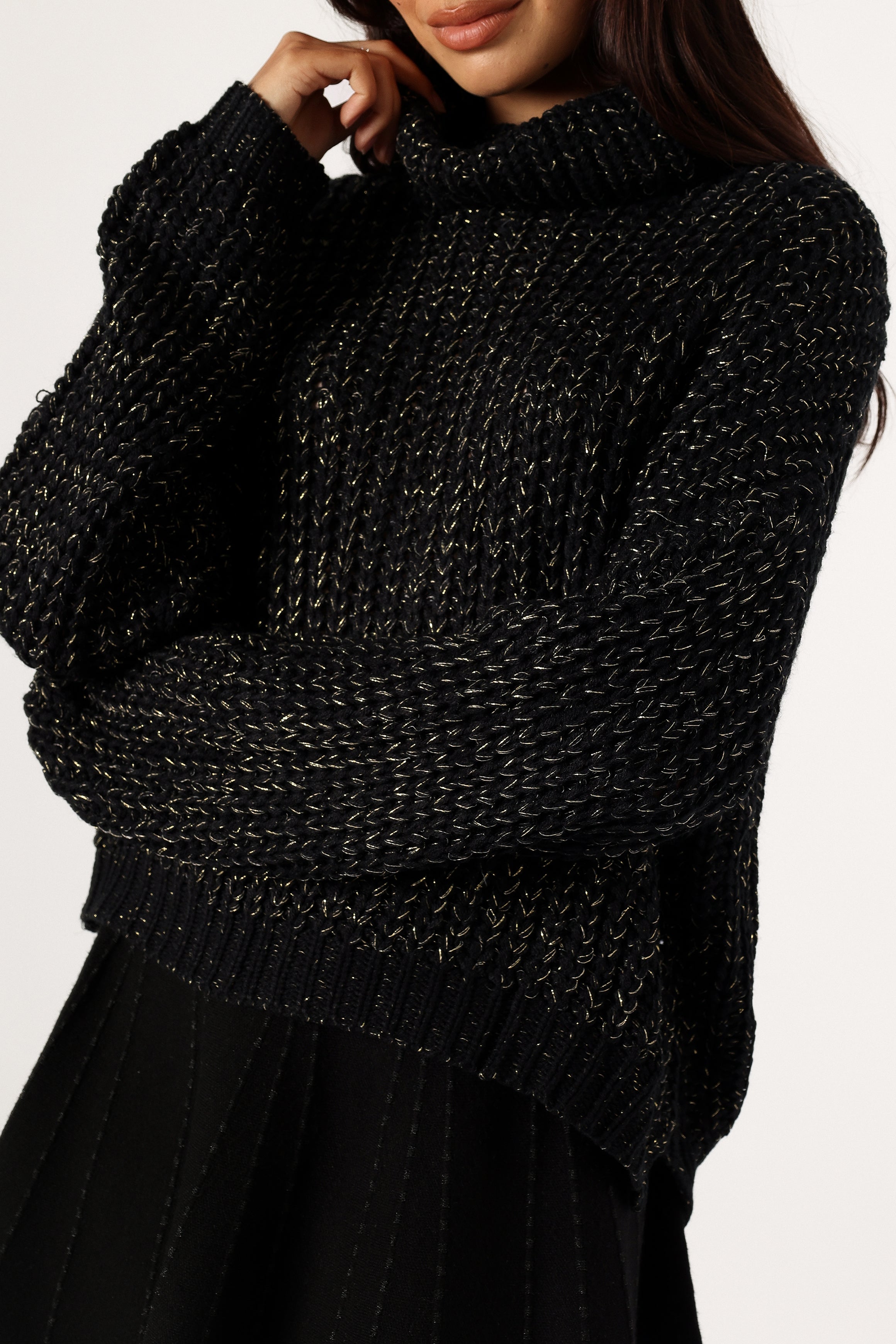 Eleanor Lurex Shine Knit Sweater - Black