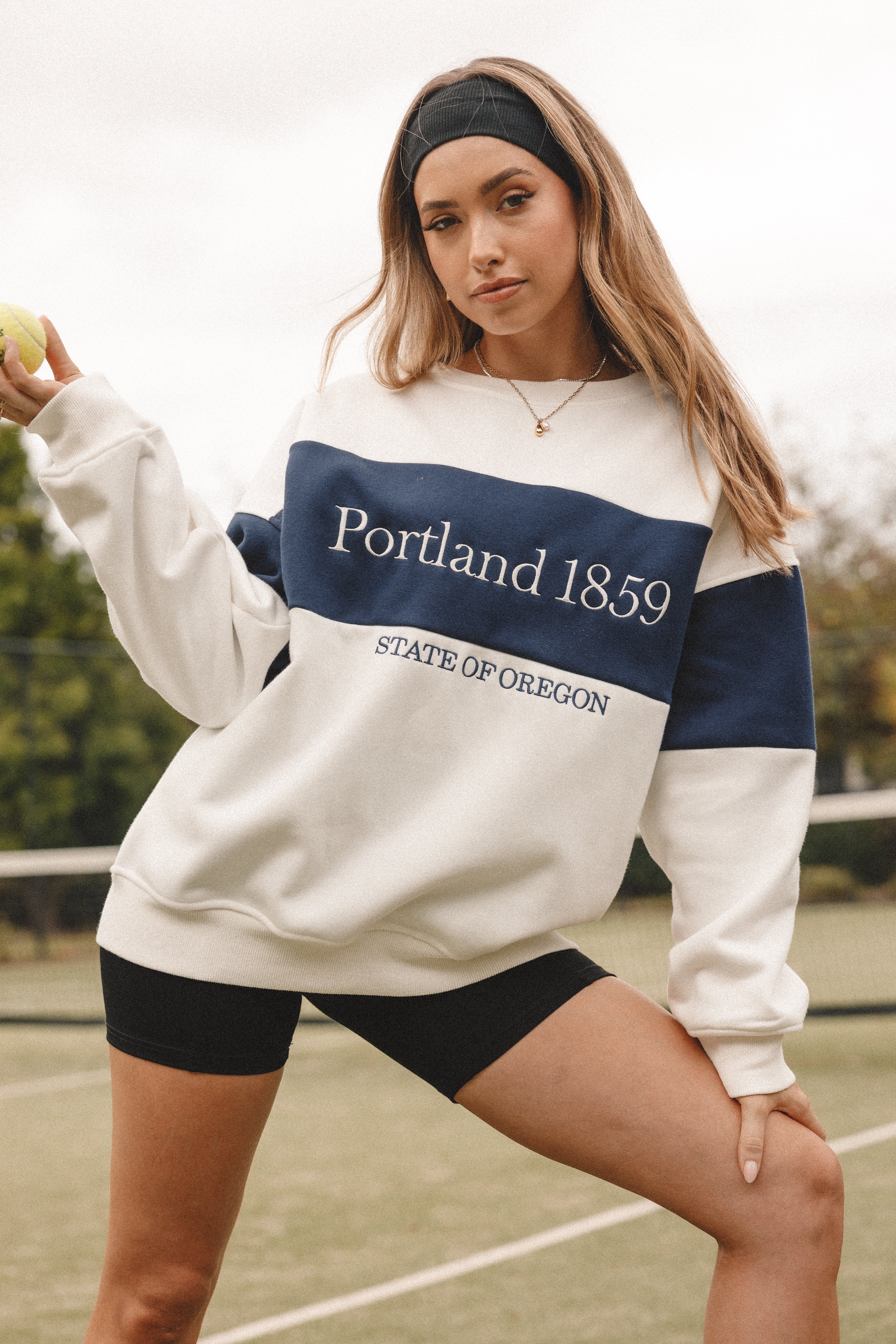 Portland Colorblock Oversized Sweatshirt - White Navy