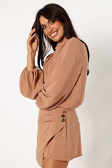 Galen Long Sleeve Romper - Mocha