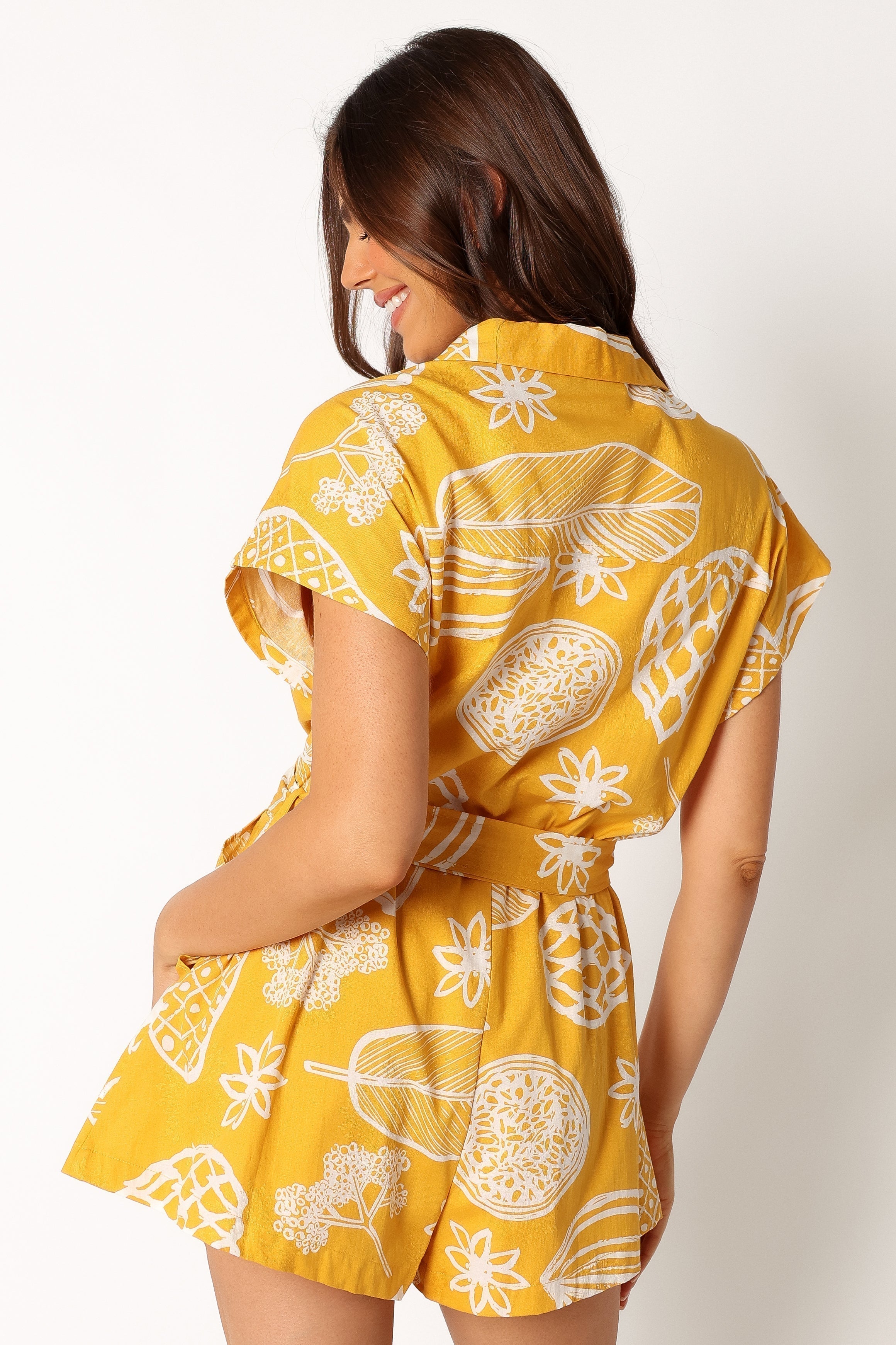 Georgina Tie Waist Romper - Yellow